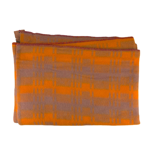 Polish Army Vintage Orange Line Pattern Wool Blanket