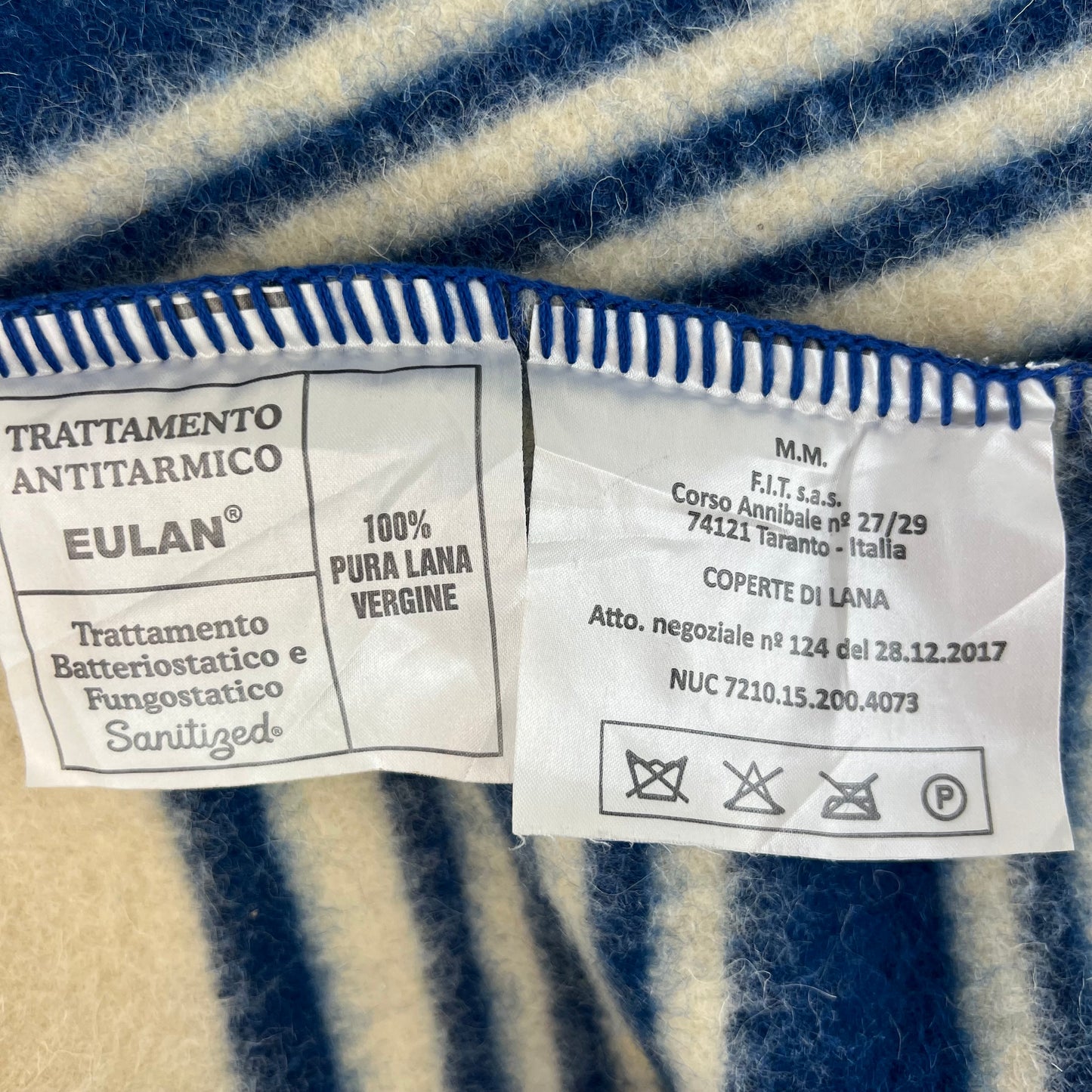 Italian Navy Pure Wool White Blanket