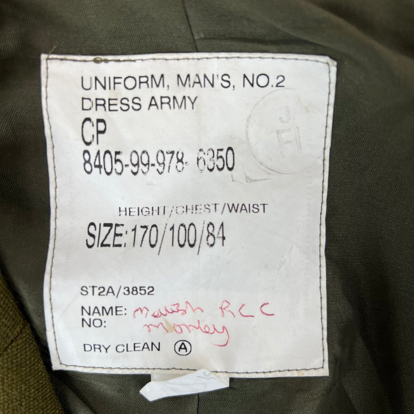 British Army 1980 Pattern No. 2 Olive Green Dress Jacket - RLC - Medium 170/100