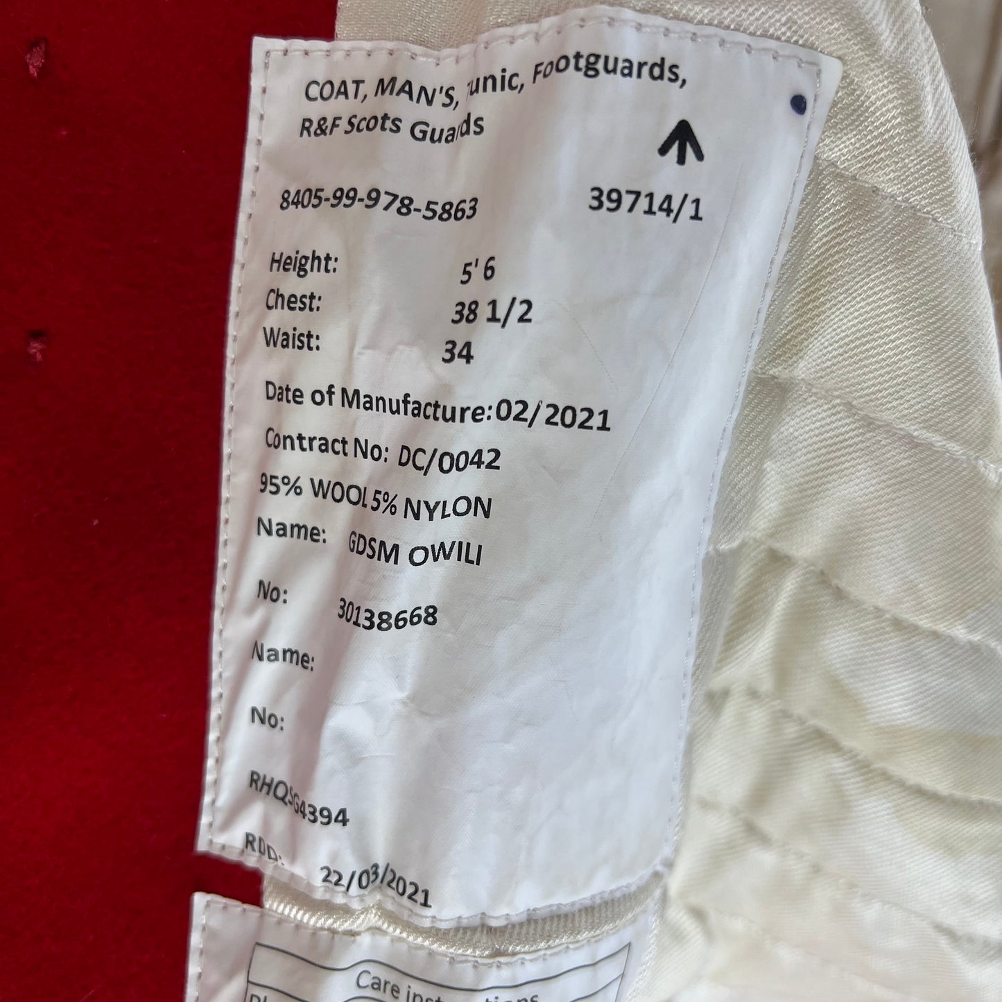 British Army Footguard's Jacket R & F - Scots Guards - Medium