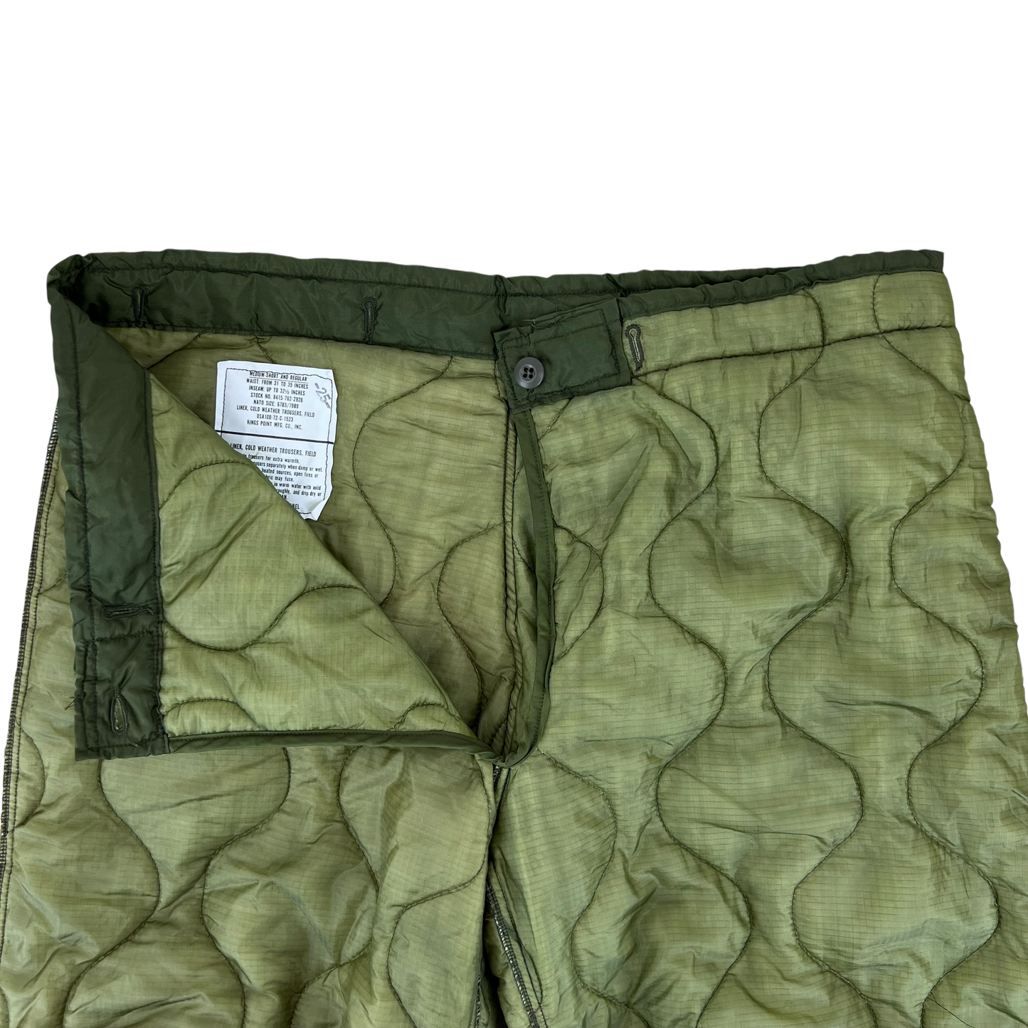 US Army Olive Green Onion Quilted Cold Weather Trouser Liners - Medium