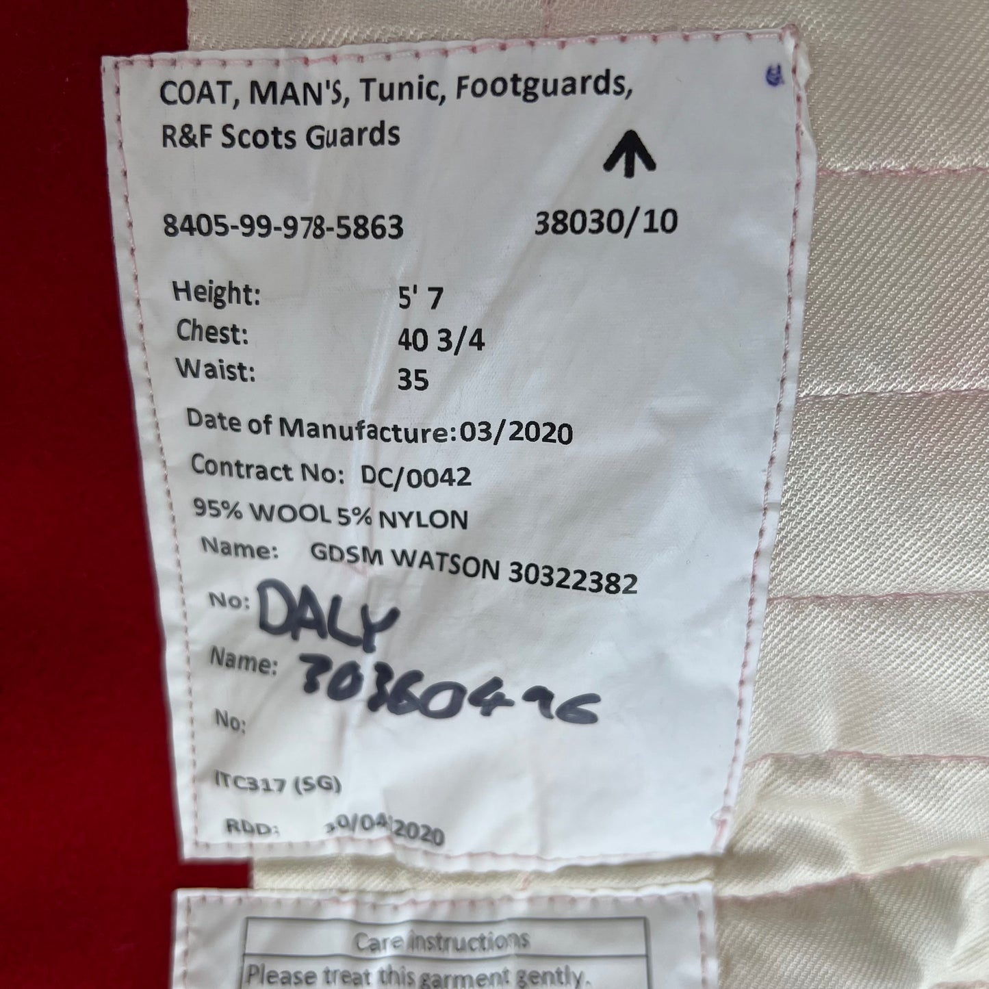 British Army Footguard's Jacket R & F - Scots Guards - Medium