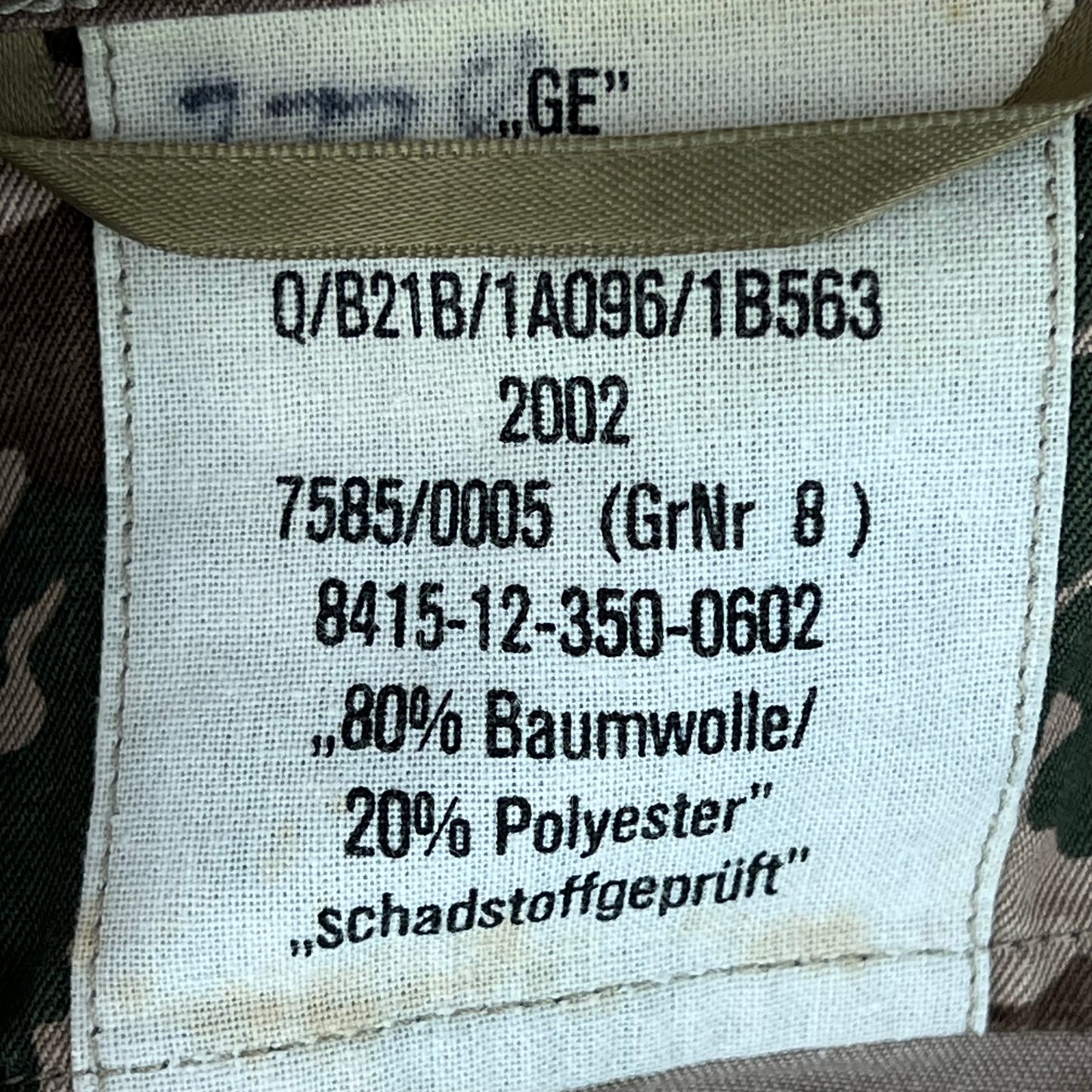German Army Tropentarn Camouflage Field Shirt / Jacket - Large GrNr 8