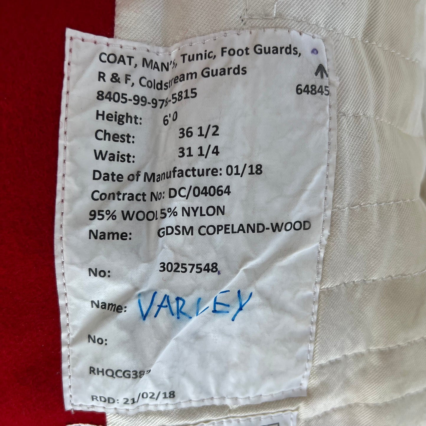 British Army Footguard's Jacket R & F - Coldstream Guards - Small