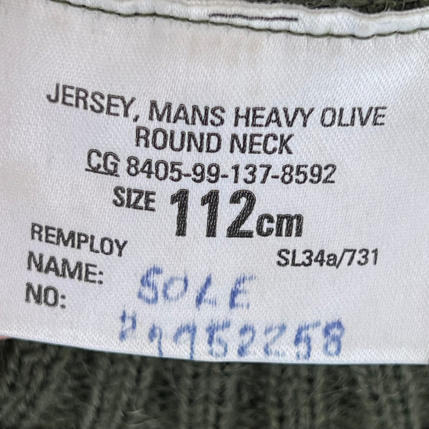 British Army Olive Green Pullover Jumper - Large 112cm