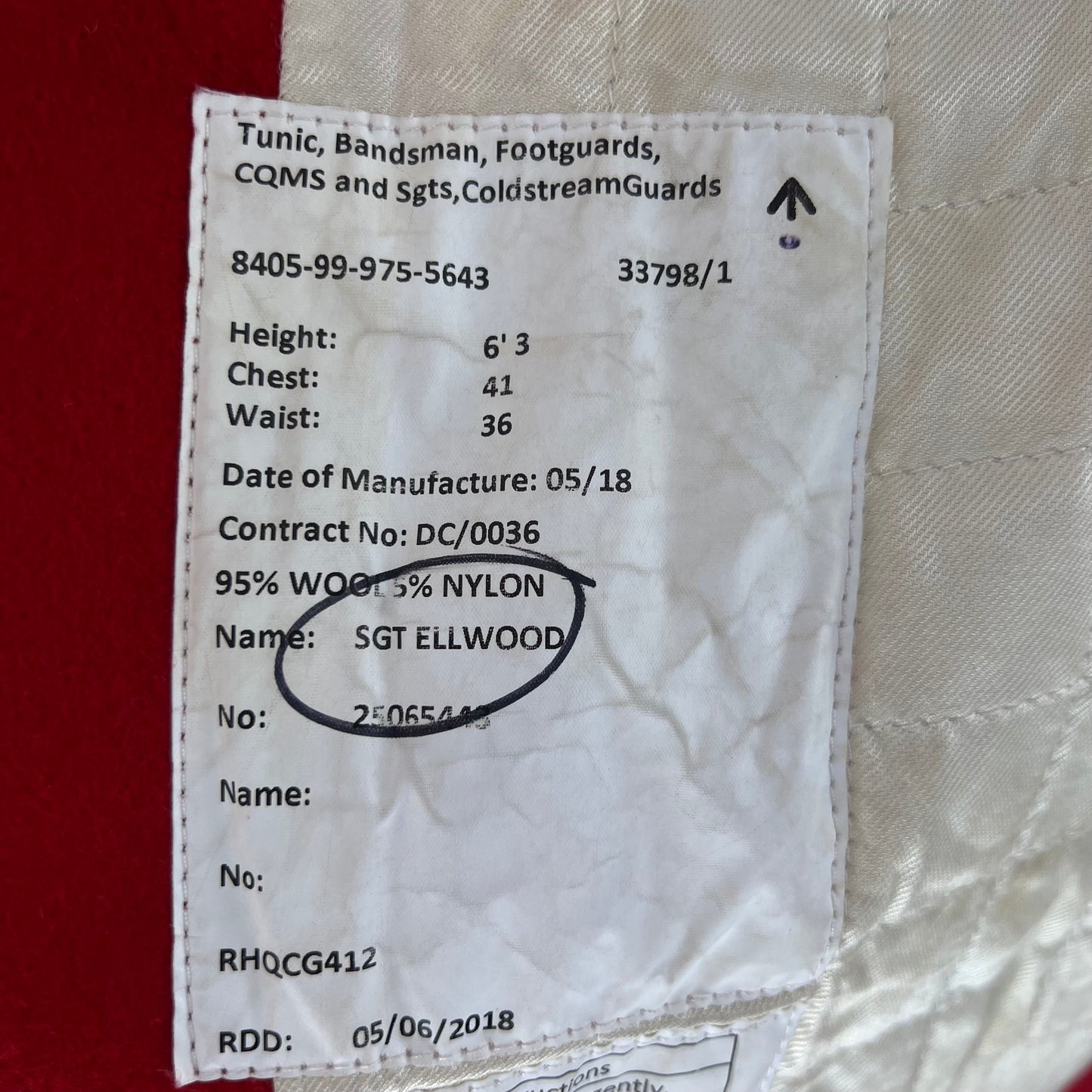 British Army Footguard's Jacket CQMS & Sgts - Coldstream Guards - Medium