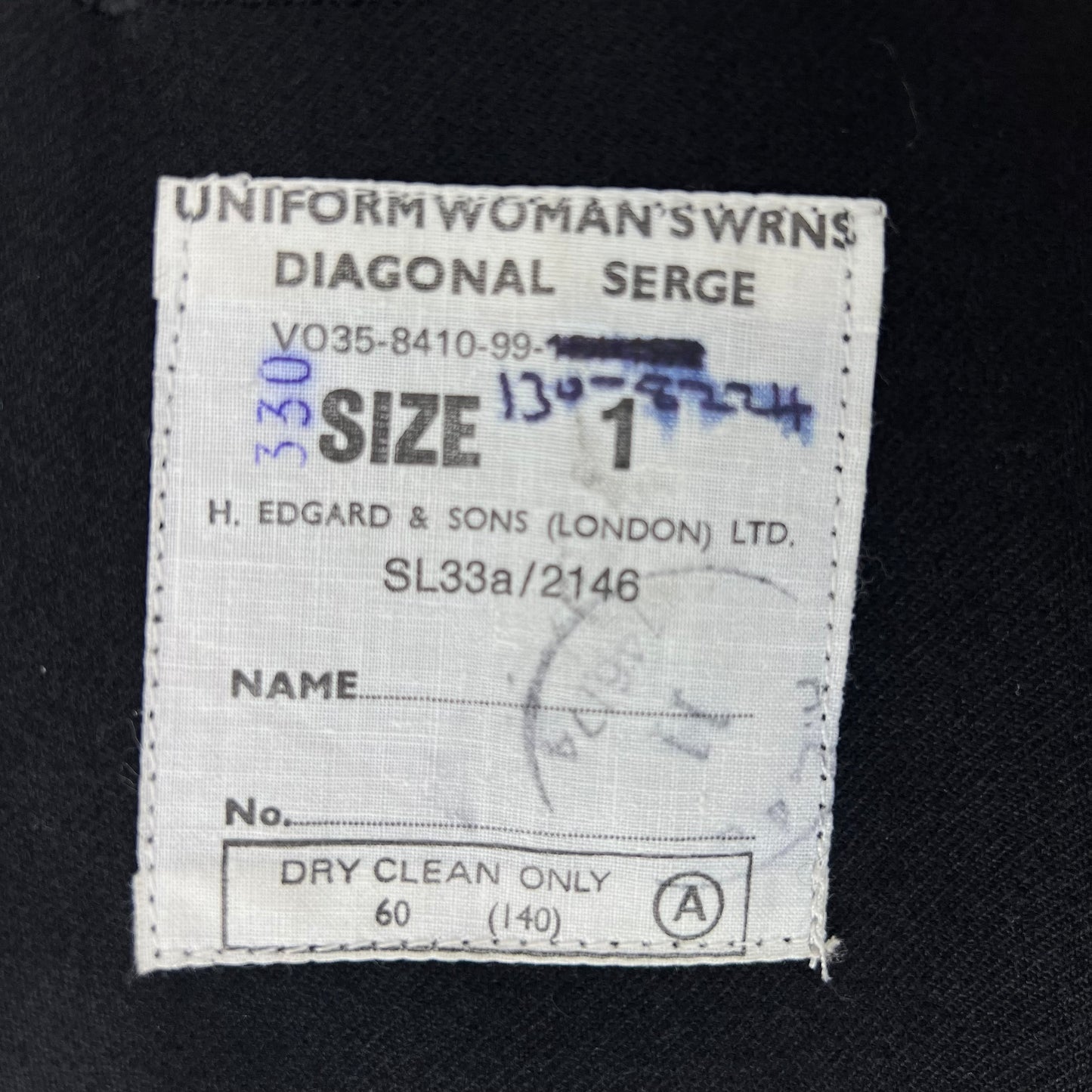 British Royal Navy Women's WRNS Diagonal Serge Black Blazer - X Small SIZE 1