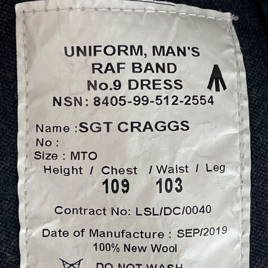 British Royal Air Force No 9 Musician's Dress Jacket - Large