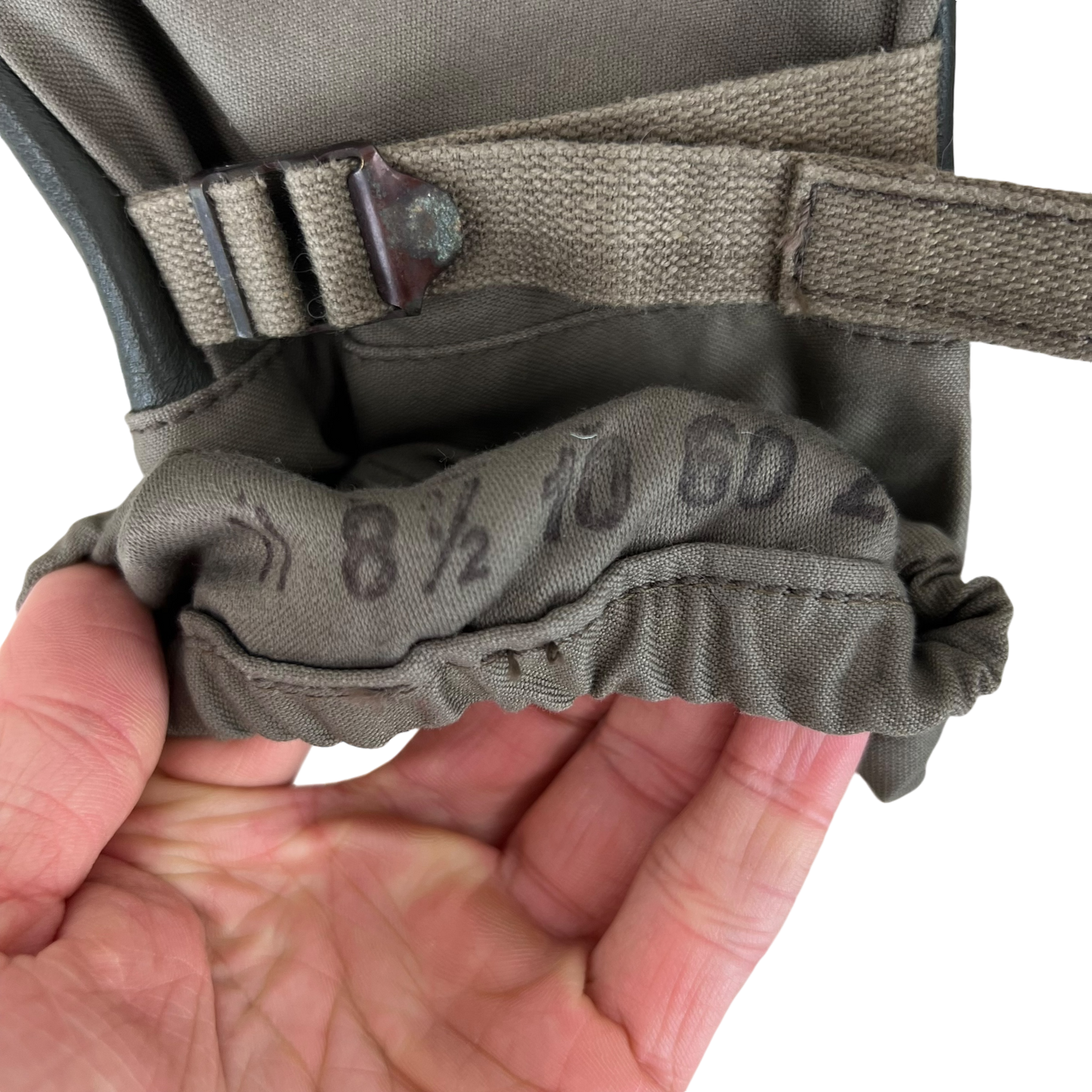 German Army Olive Drab Leather Palm Trigger Finger Shooting Mittens - 8.5