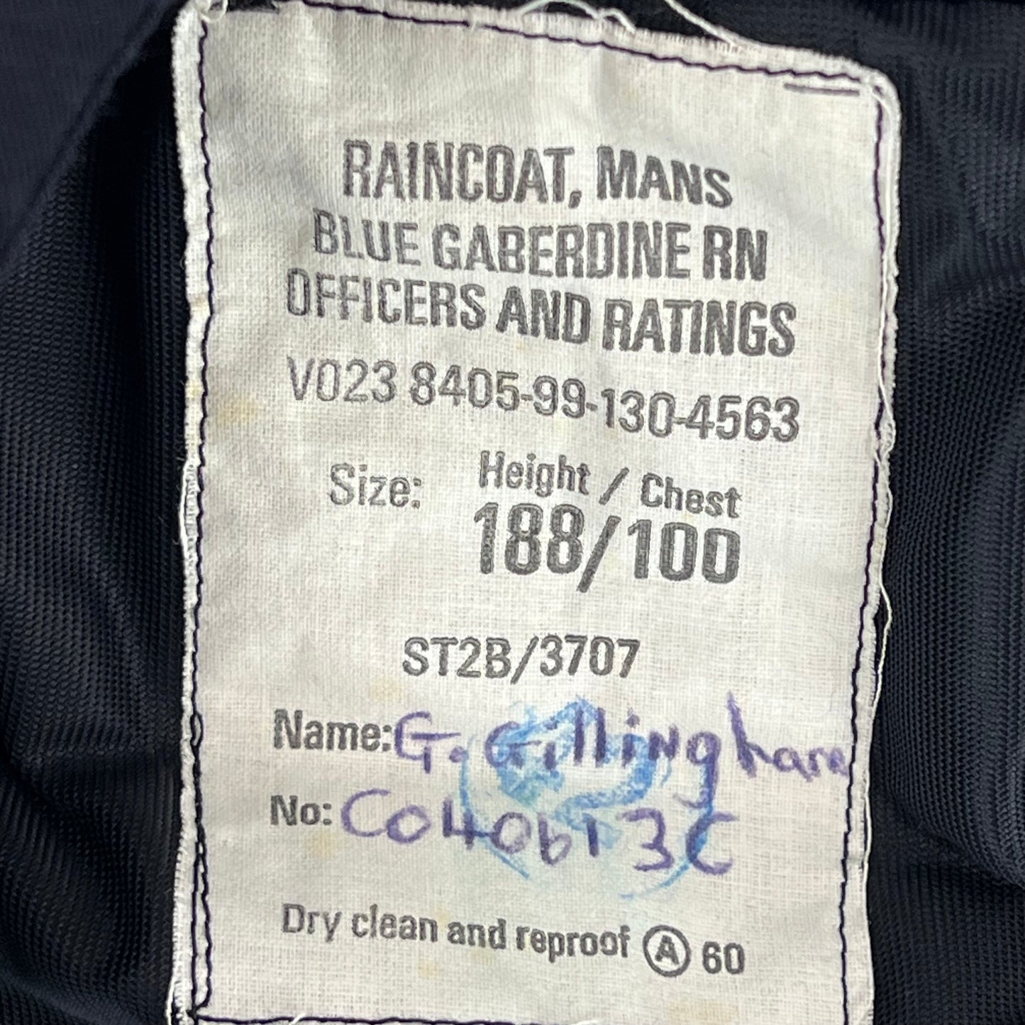 British Royal Navy Officer's Raincoat Mac Coat - Medium 188/100