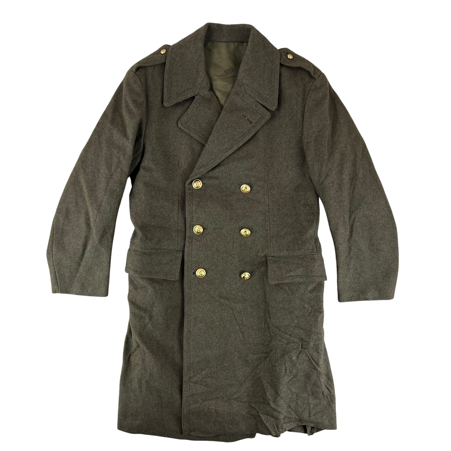 Italian Army 70's Khaki Greatcoat - Military Fire Brigade - Medium