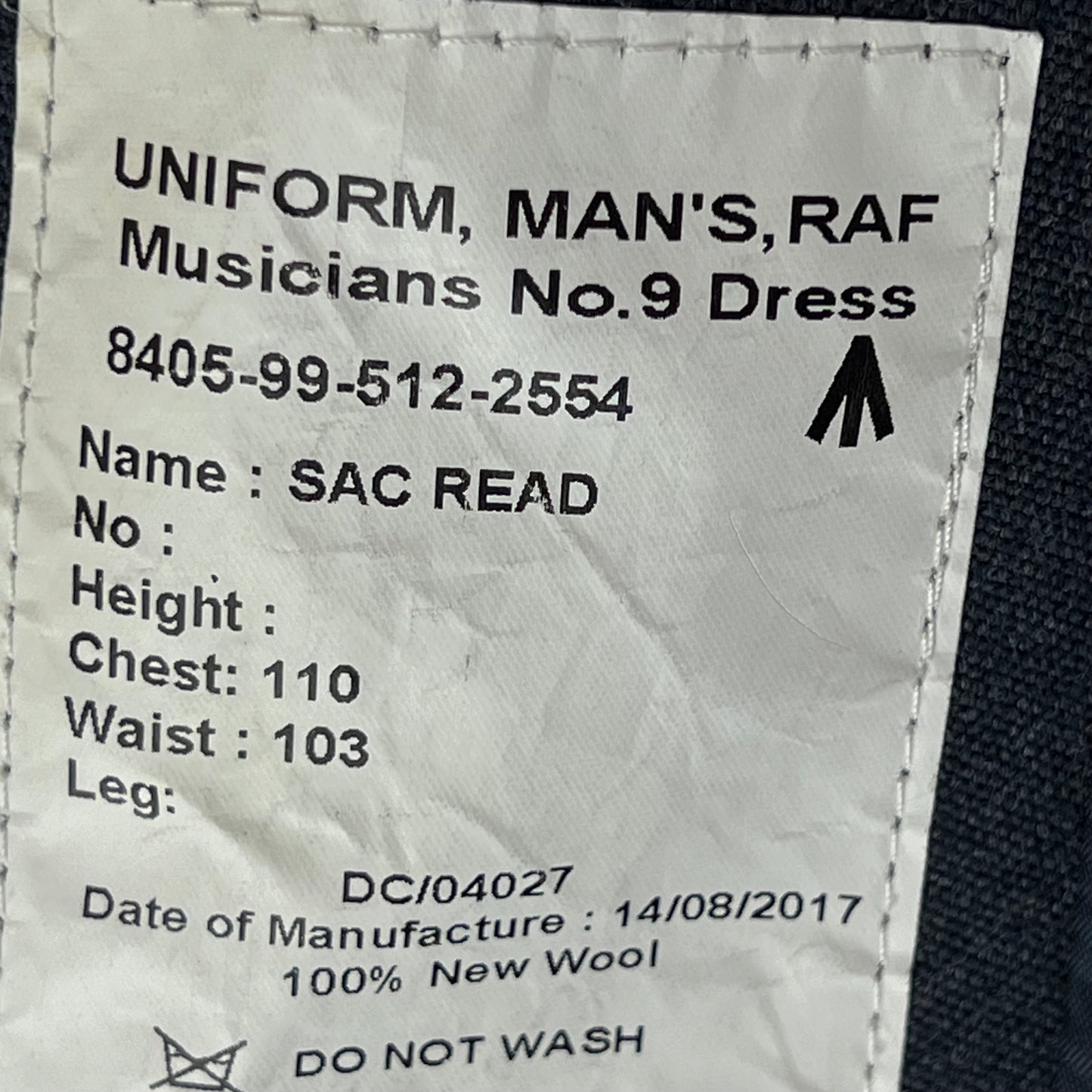 British Royal Air Force No 9 Musician's Dress Jacket - Large
