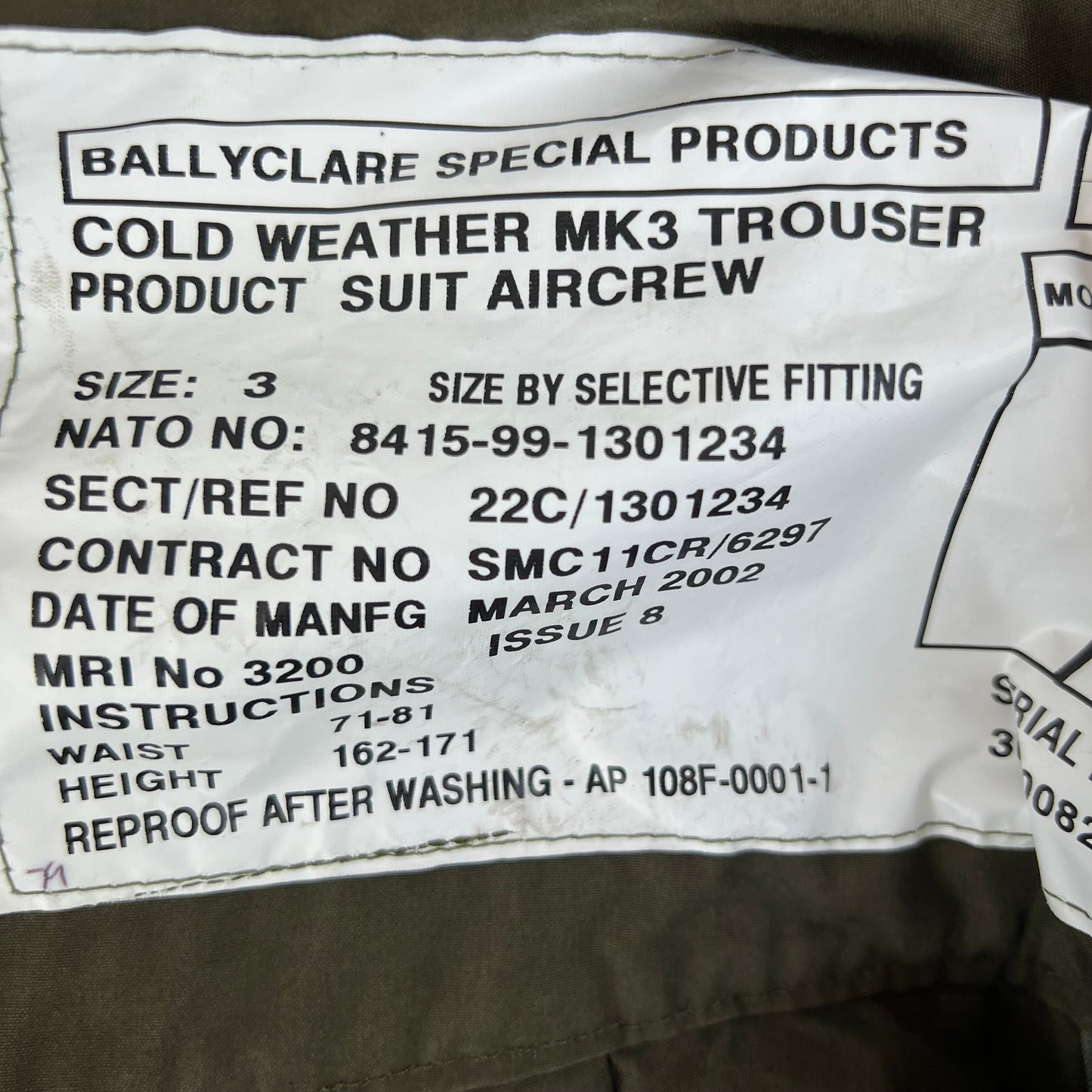 British RAF MK3 FR Cold Weather Aircrew Trousers - W30 L28