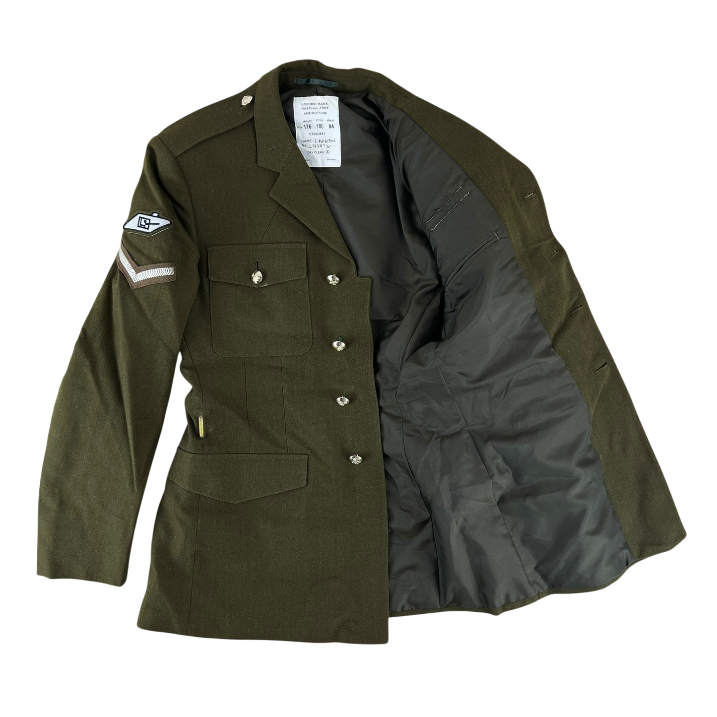 British Army 1980 Pattern No. 2 Olive Green Dress Jacket - Royal Tank Regiment - Medium 176/100