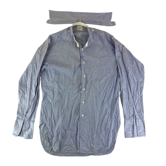 British RAF Vintage Collarless Light Blue No. 2 Long Sleeve Shirt - Medium