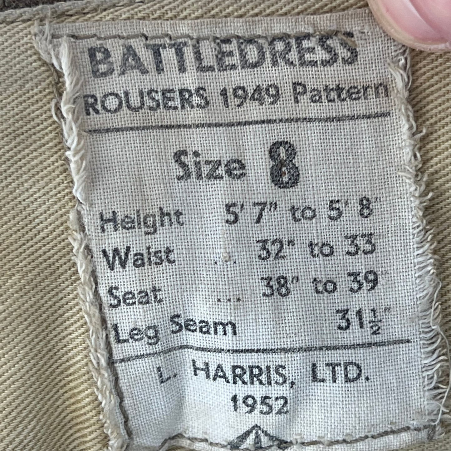 British Army 50s 1949 Pattern Khaki Battledress Trousers - W31 L29 SIZE 8