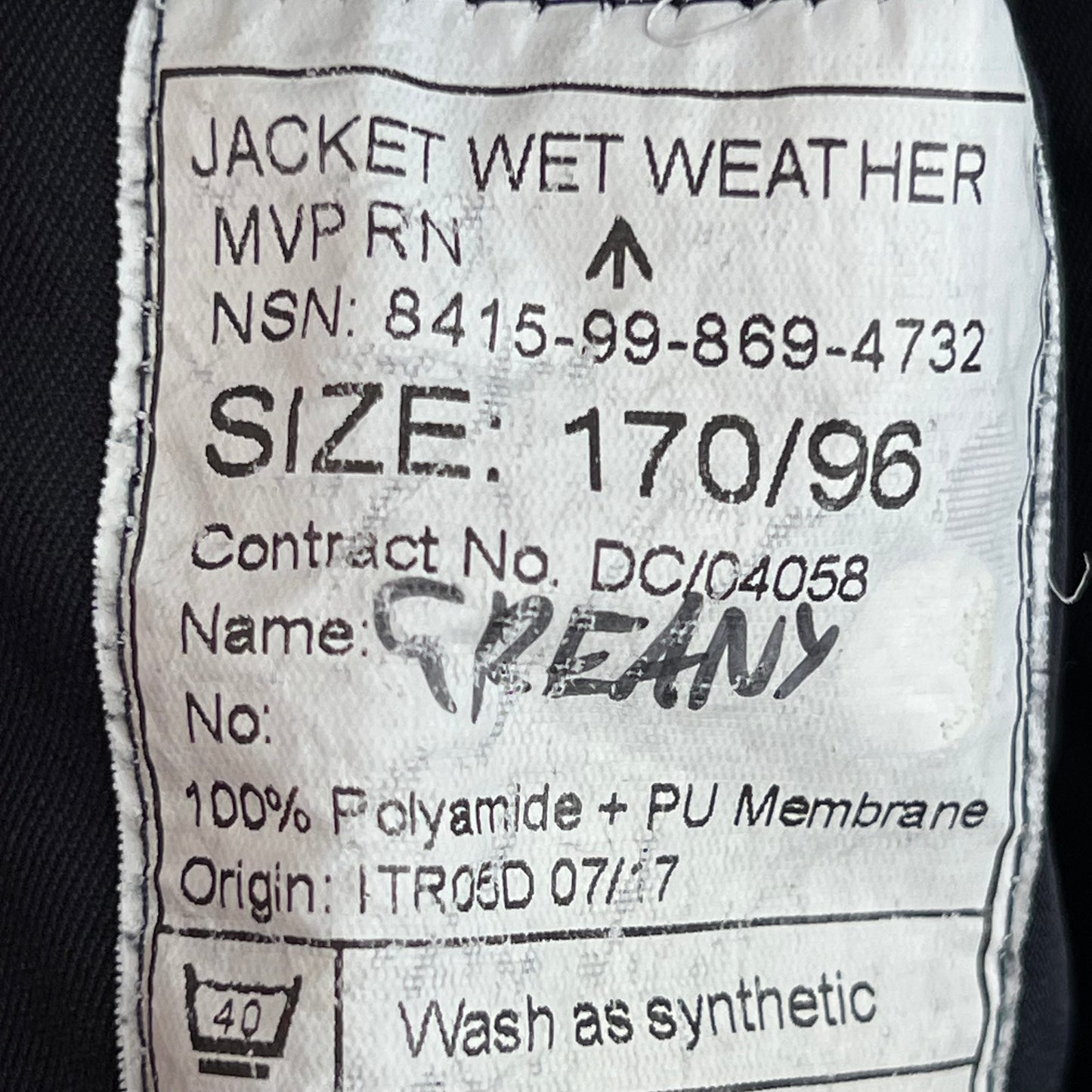 British Royal Navy Foul Weather MVP Smock - Medium 170/96