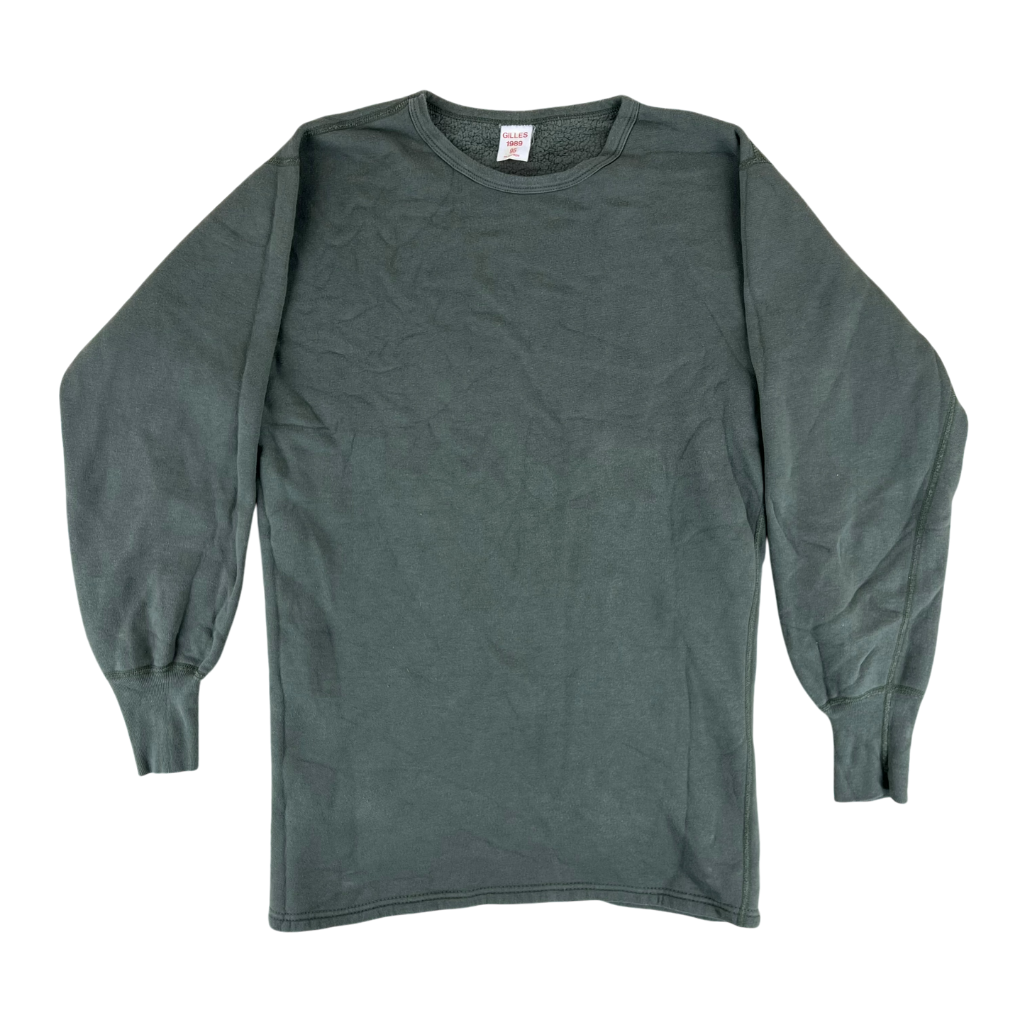 French Army Sweatshirt / Thermal T Shirt Pullover 80s Sage Grey - Medium Slim