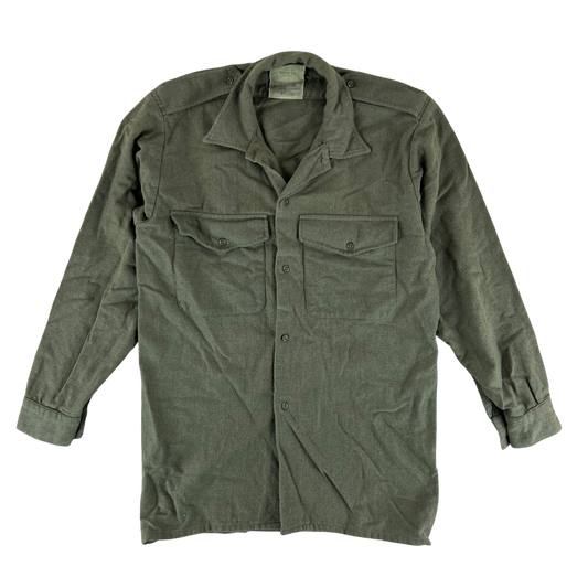 British Army Mens Olive Green Wool Shirt Long Sleeve - Medium SIZE 2