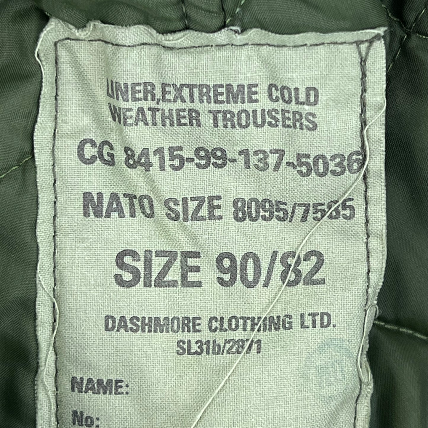 British Army Extreme Cold Weather Trouser Liner - W30 L27