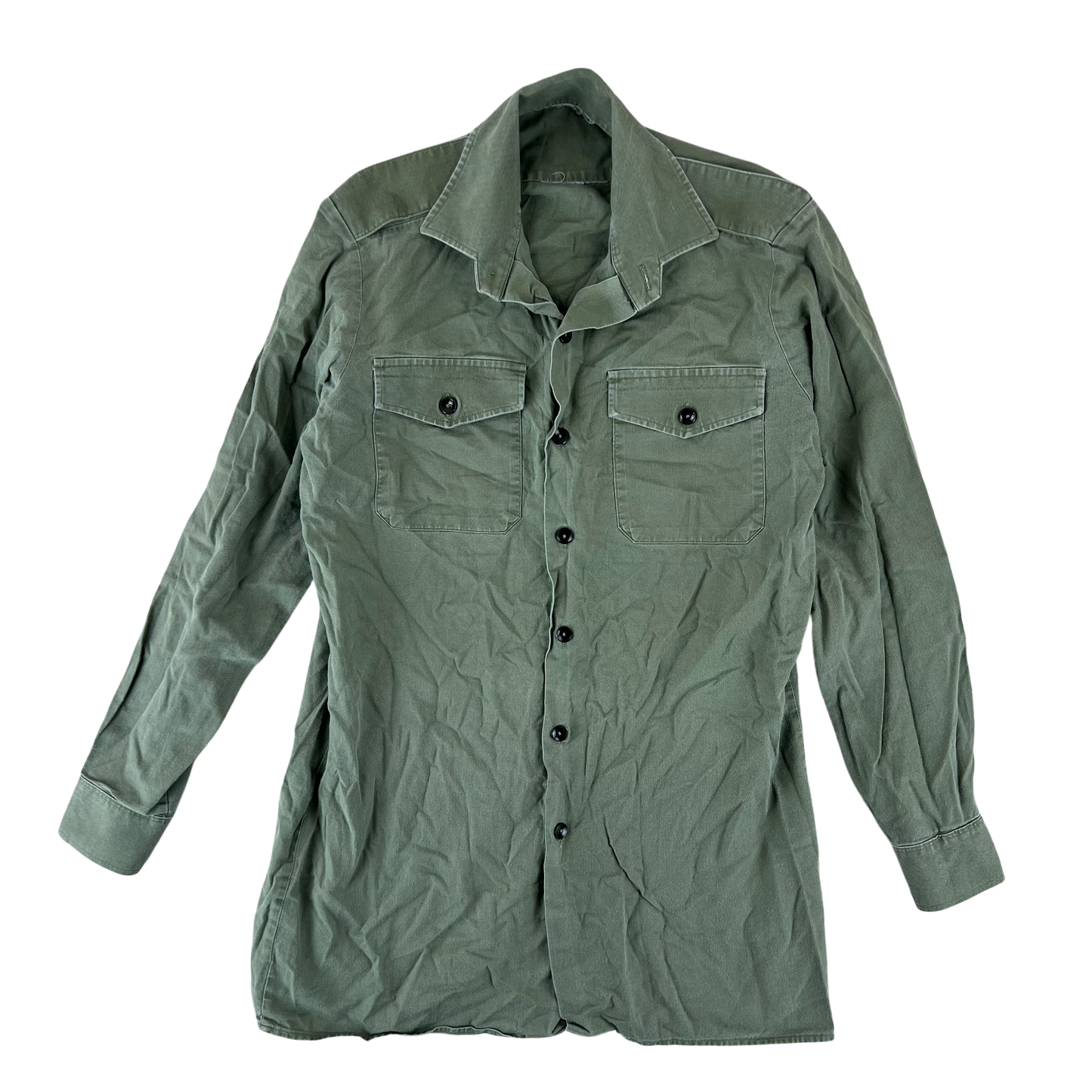 British Army Mens Olive Green Cotton Shirt Long Sleeve - Small 37cm