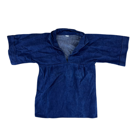 French Army Navy 70s Vintage Denim Pullover Top - Small