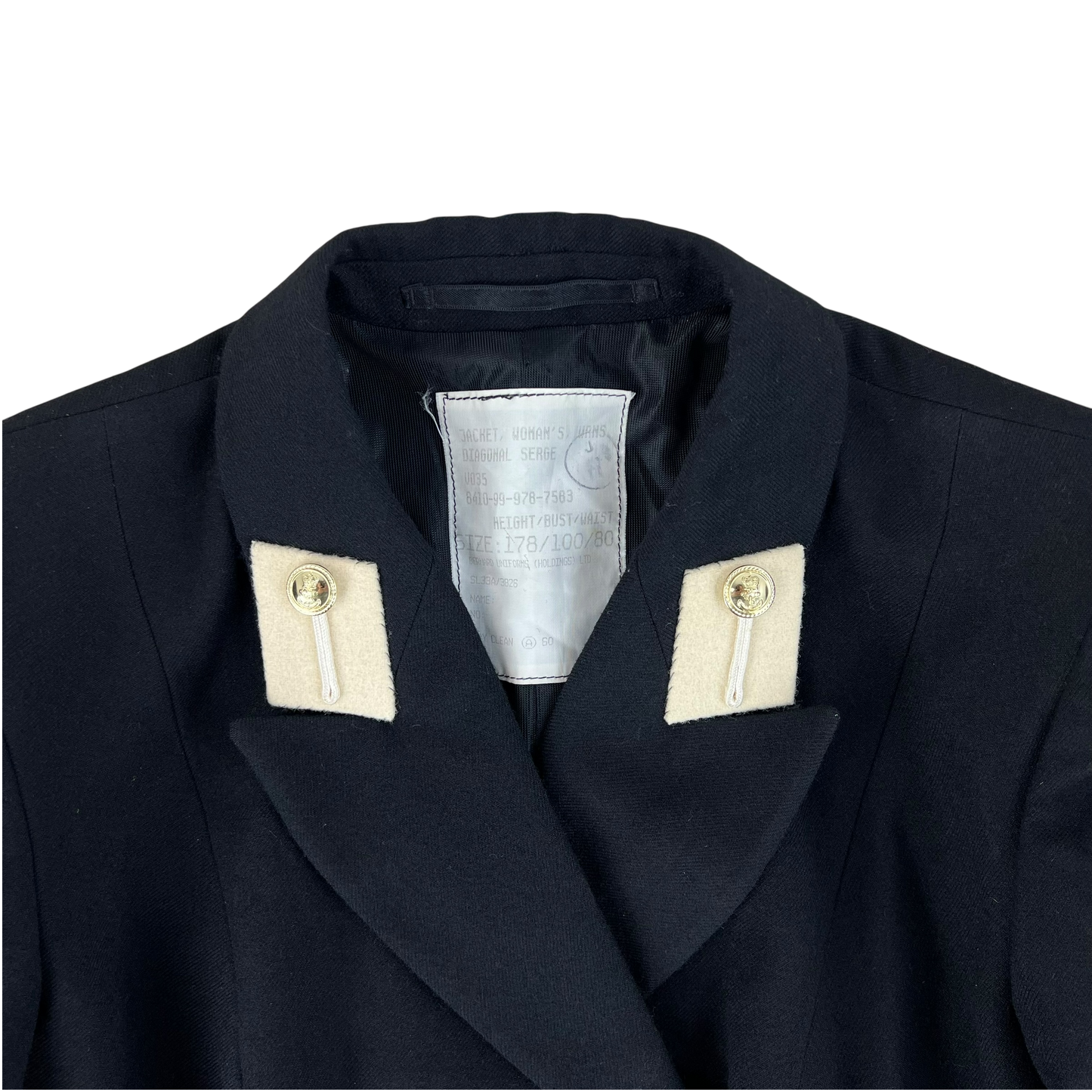 British Royal Navy Women's WRNS Diagonal Serge Black Blazer - Medium 178/100