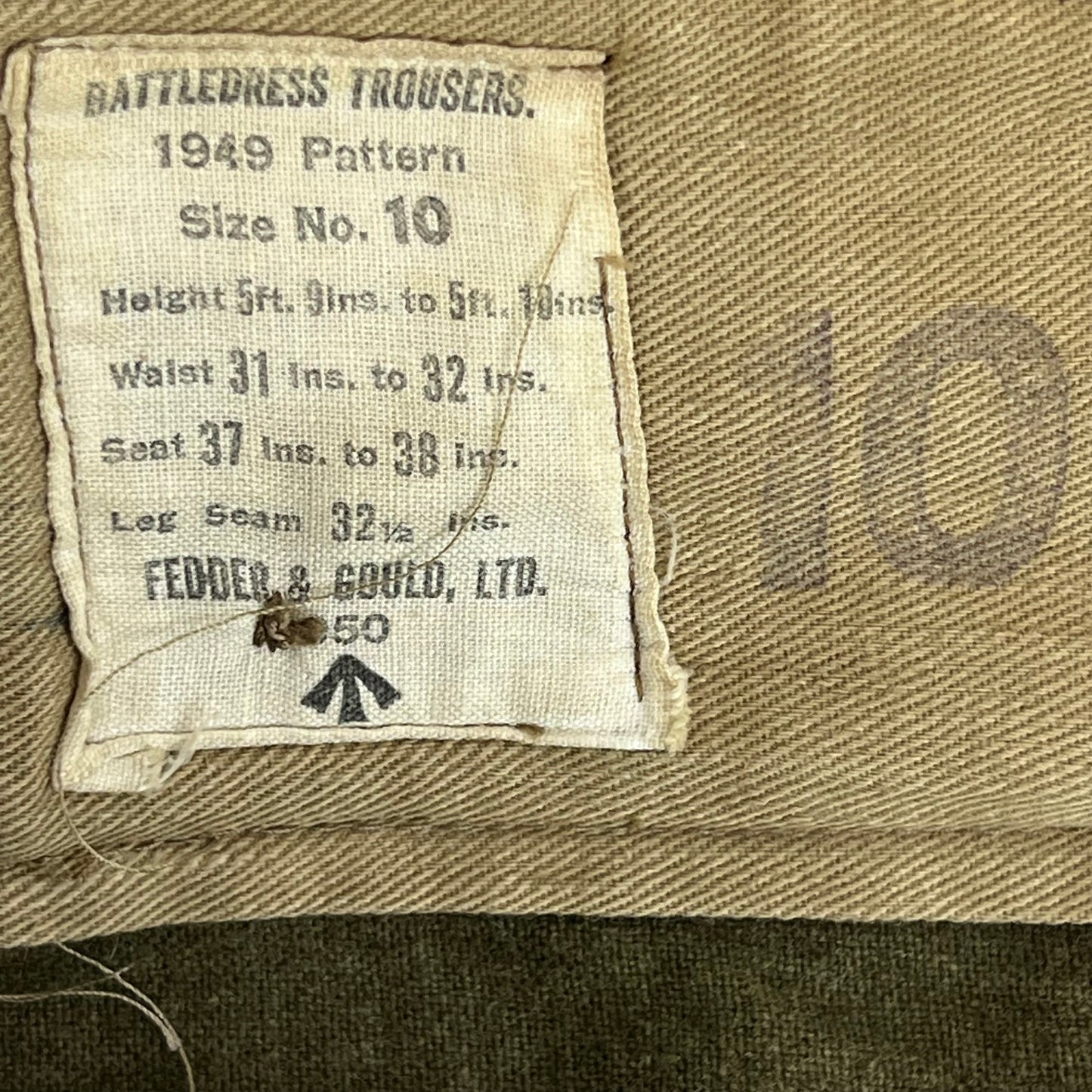 British Army 50s 1949 Pattern Khaki Battledress Trousers - W33 L30.5 SIZE 10