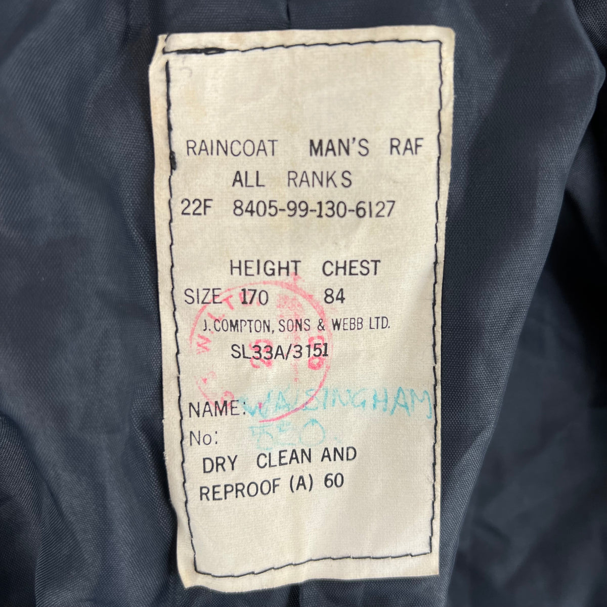 British Royal Air Force Raincoat Trench Coat - Small 170/84
