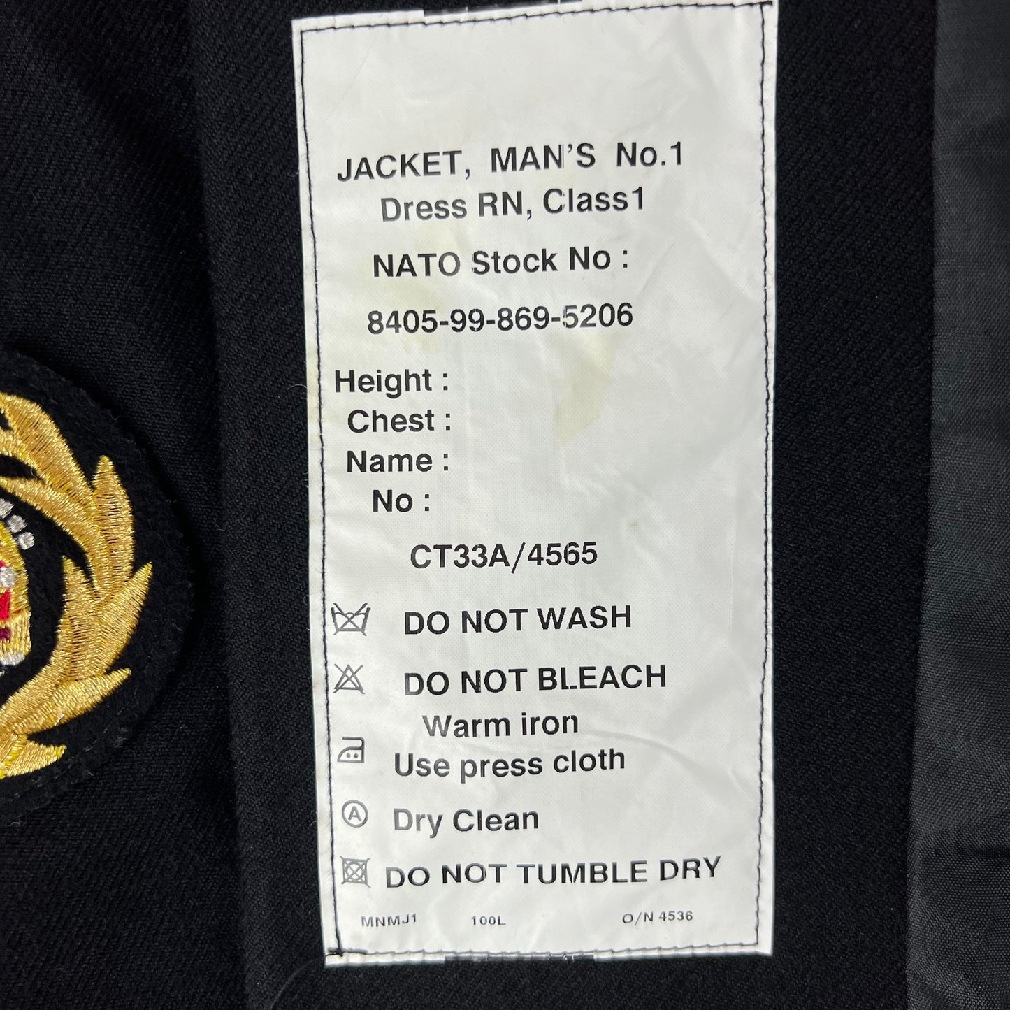 British Royal Navy Officer's No 1 Dress Jacket - Medium 100L