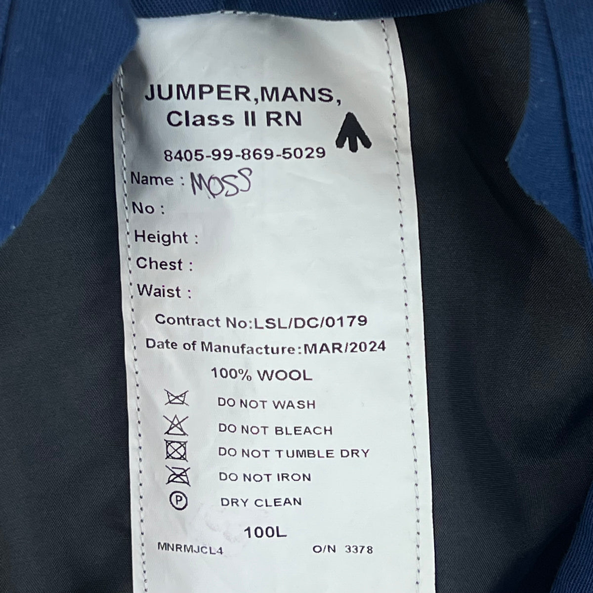 British Royal Navy Class II Jumper Sailor's Top - Medium 100L