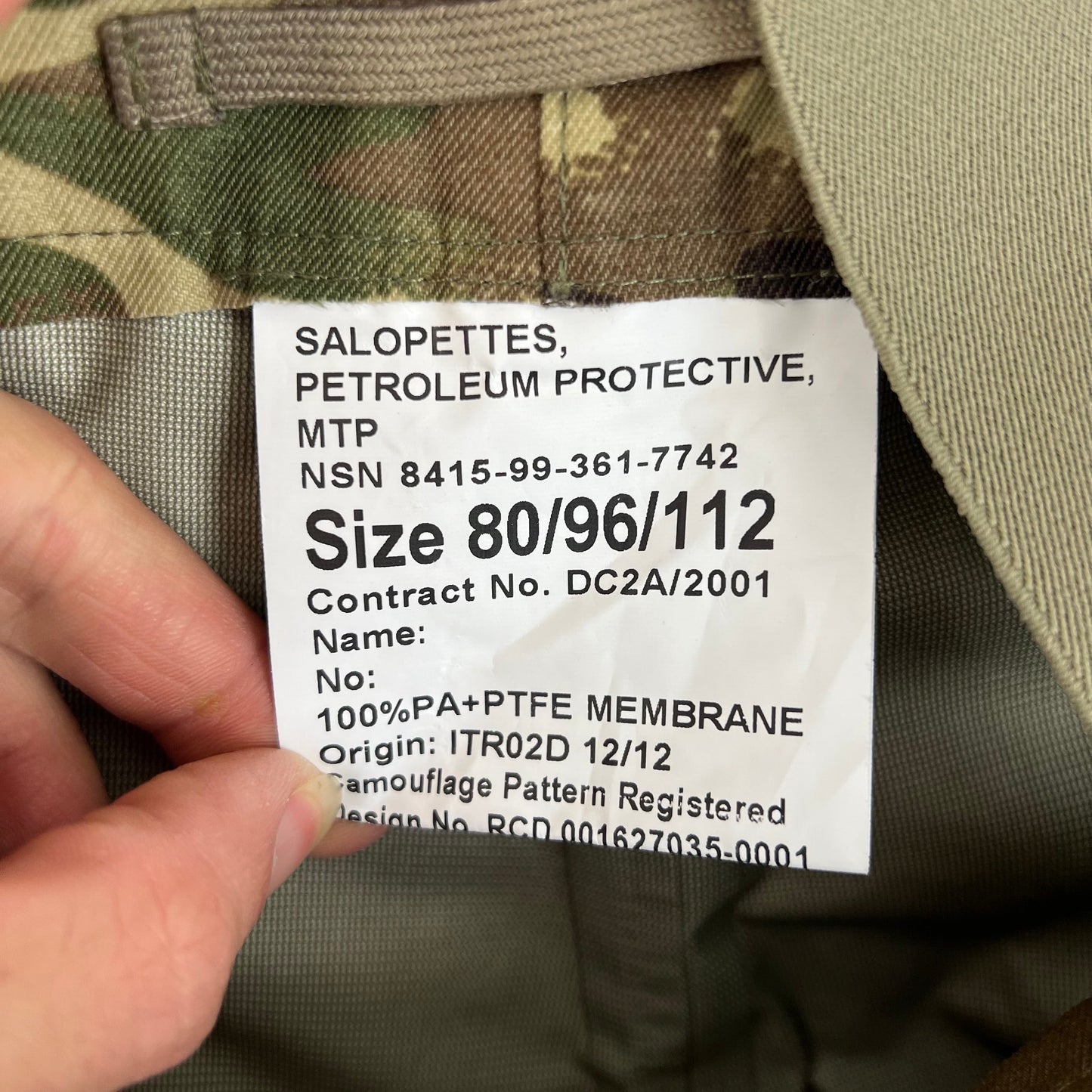 British Army MVP Petroleum Protective Salopettes MTP Camouflage - W37 L31