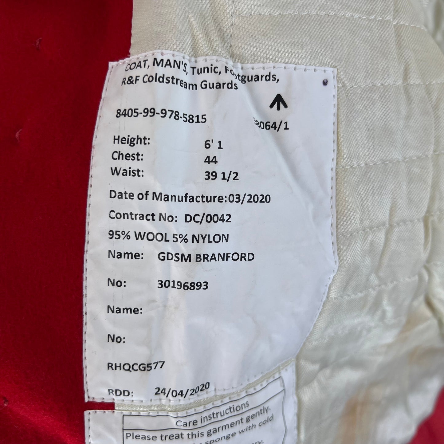 British Army Footguard's Jacket R & F - Coldstream Guards - Large