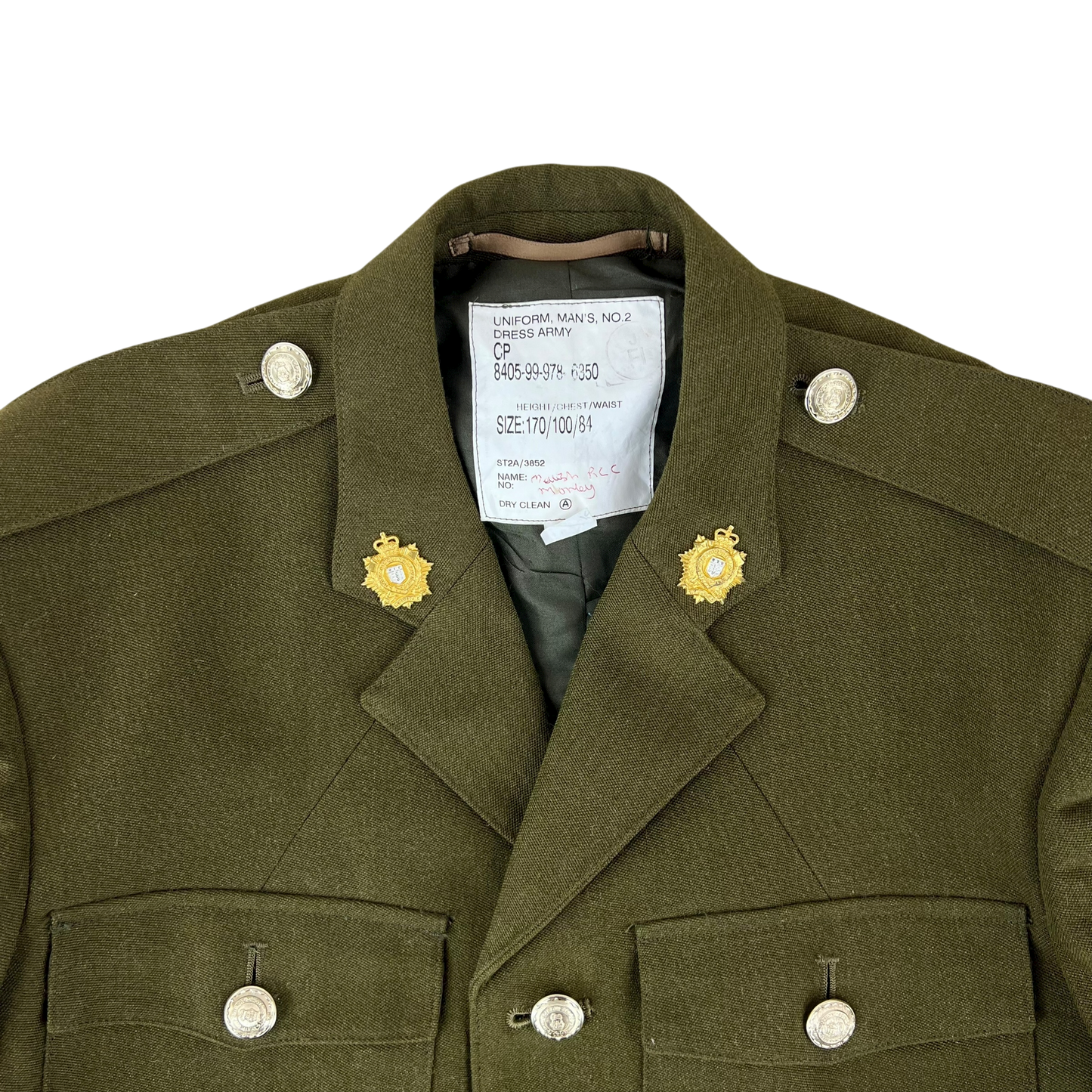 British Army 1980 Pattern No. 2 Olive Green Dress Jacket - RLC - Medium 170/100