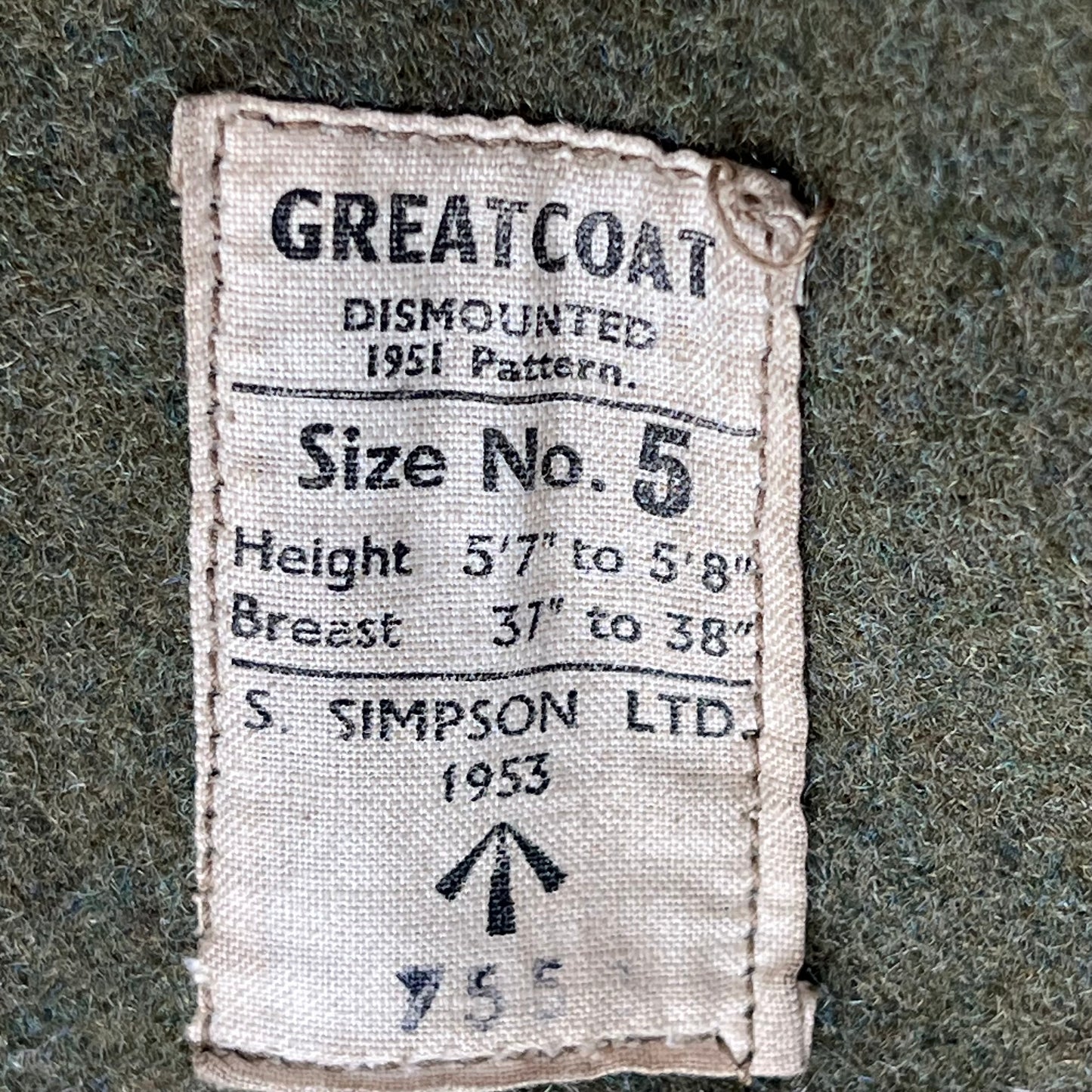 British Army 1951 Pattern Dismounted Greatcoat - Medium SIZE 5