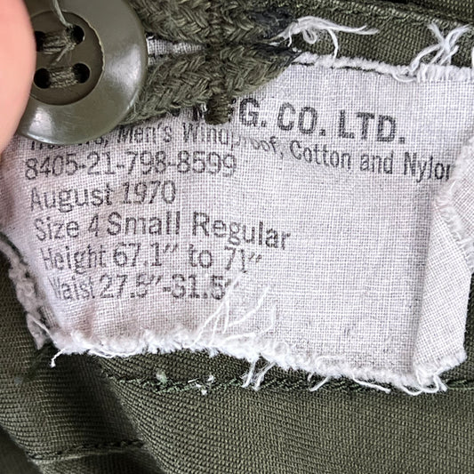 Canadian Army 70's Green Windproof Cotton & Nylon Trousers - W35 L29.5