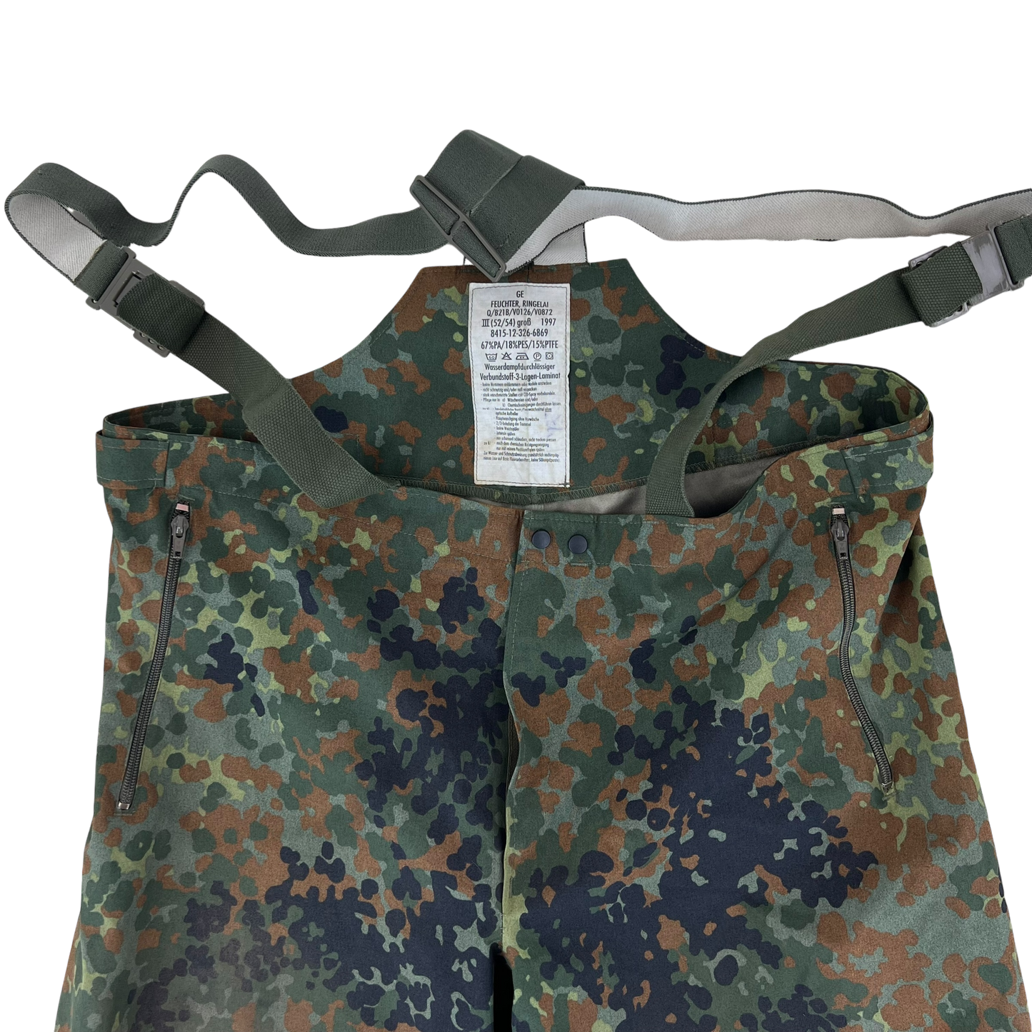 German Army Flecktarn Camo Waterproof Overalls / Overtrousers - W43 L30.5