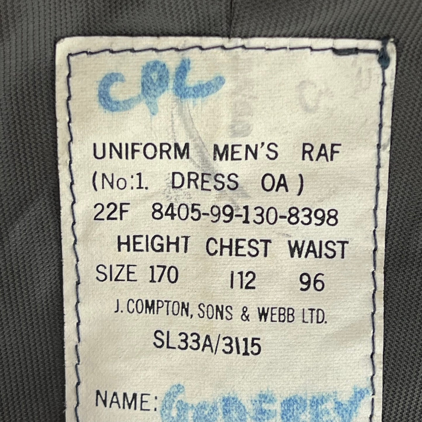 British Royal Air Force No. 1 Dress Jacket - Large 170/112