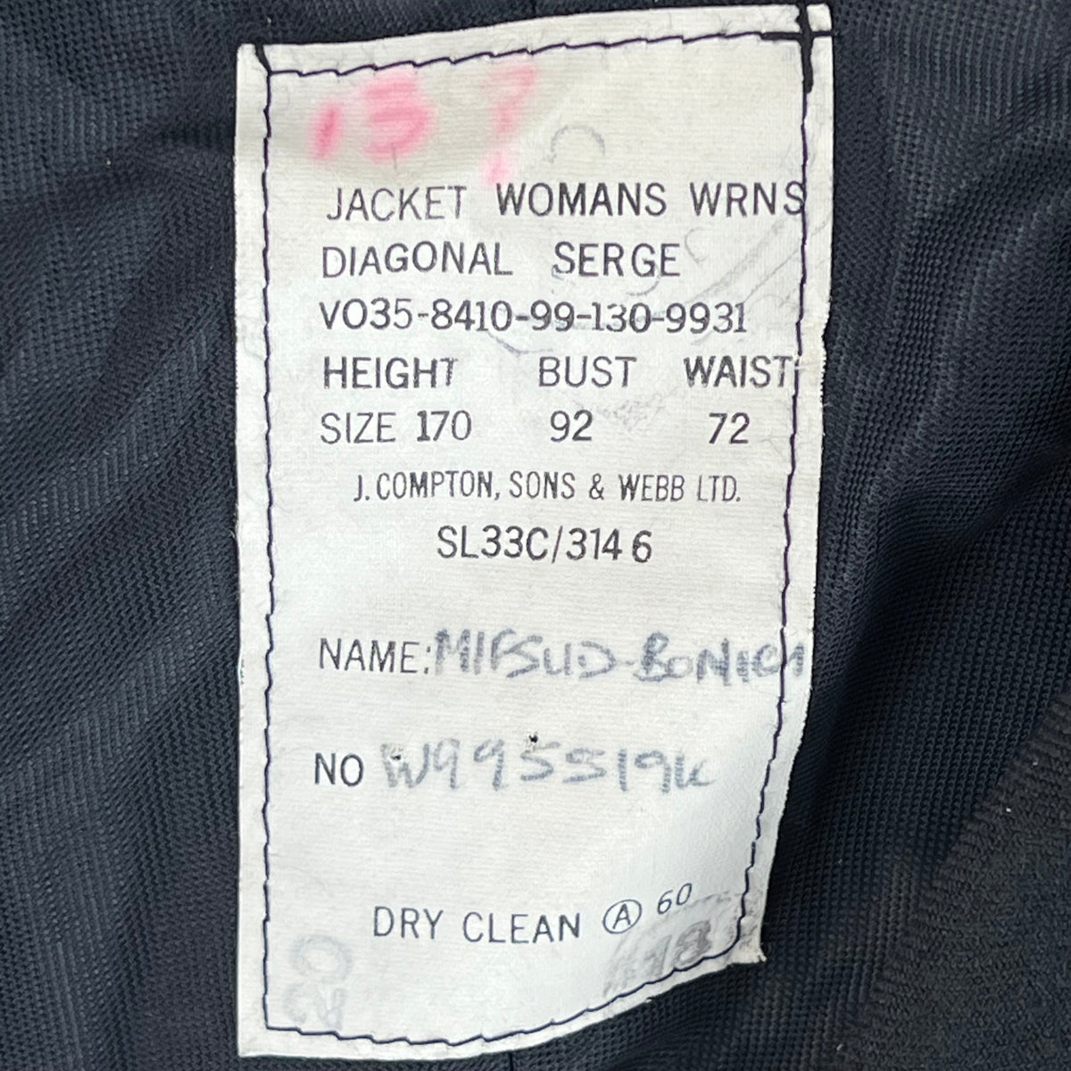 British Royal Navy Women's WRNS Diagonal Serge Black Blazer - Small