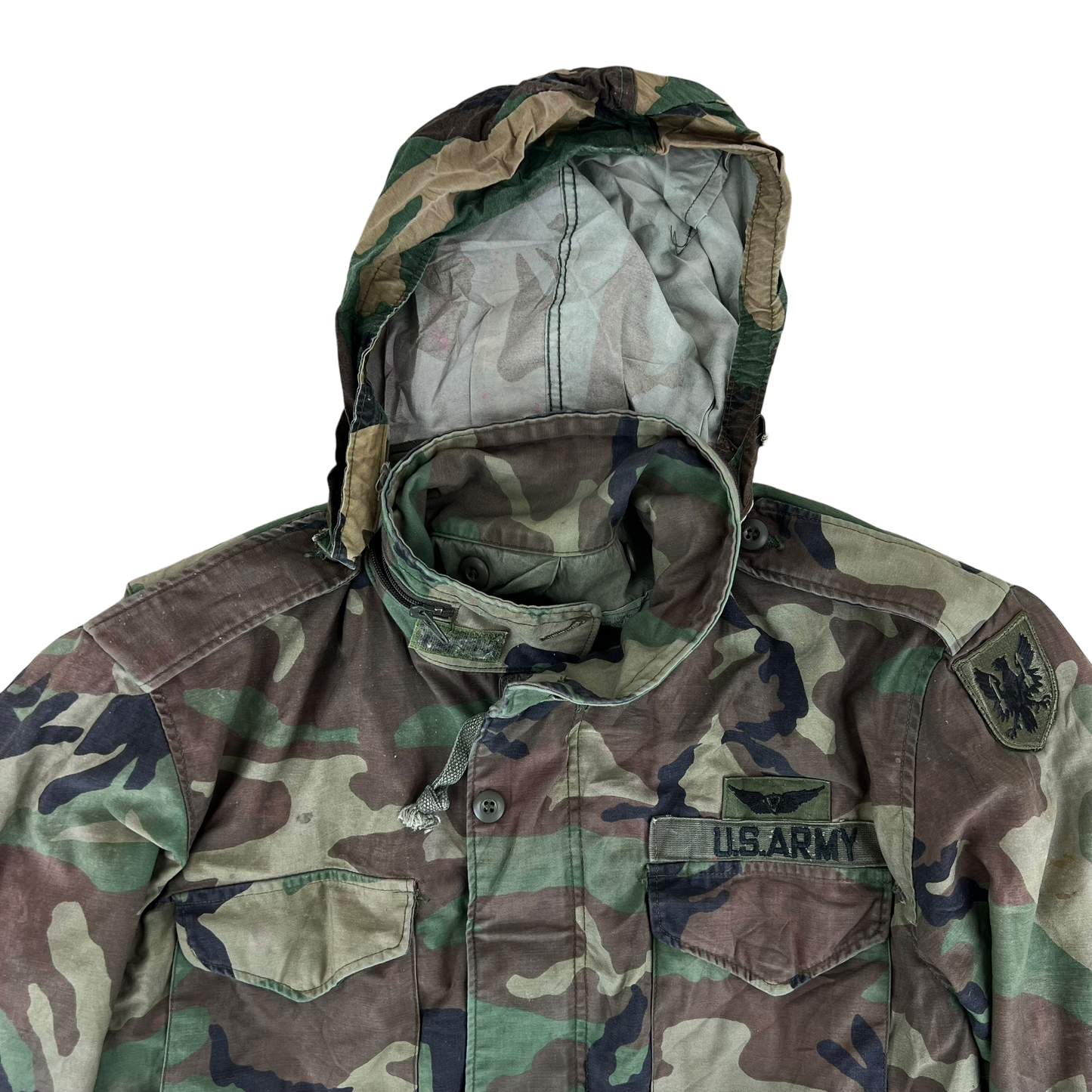 US Army M81 Woodland Camo M65 Cold Weather Field Coat - Large