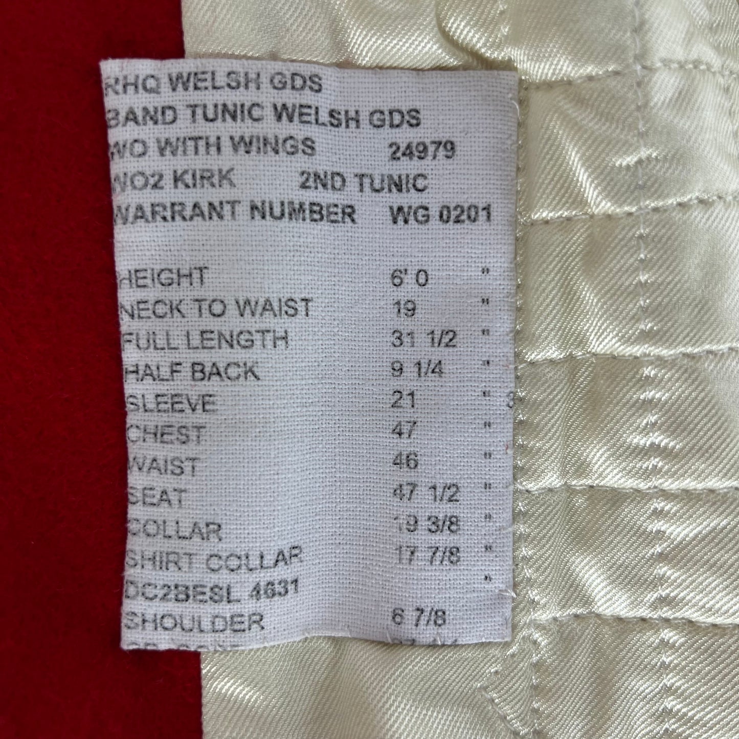 British Army Footguard's RHQ WO2 Pattern Jacket - Welsh Guards - Large