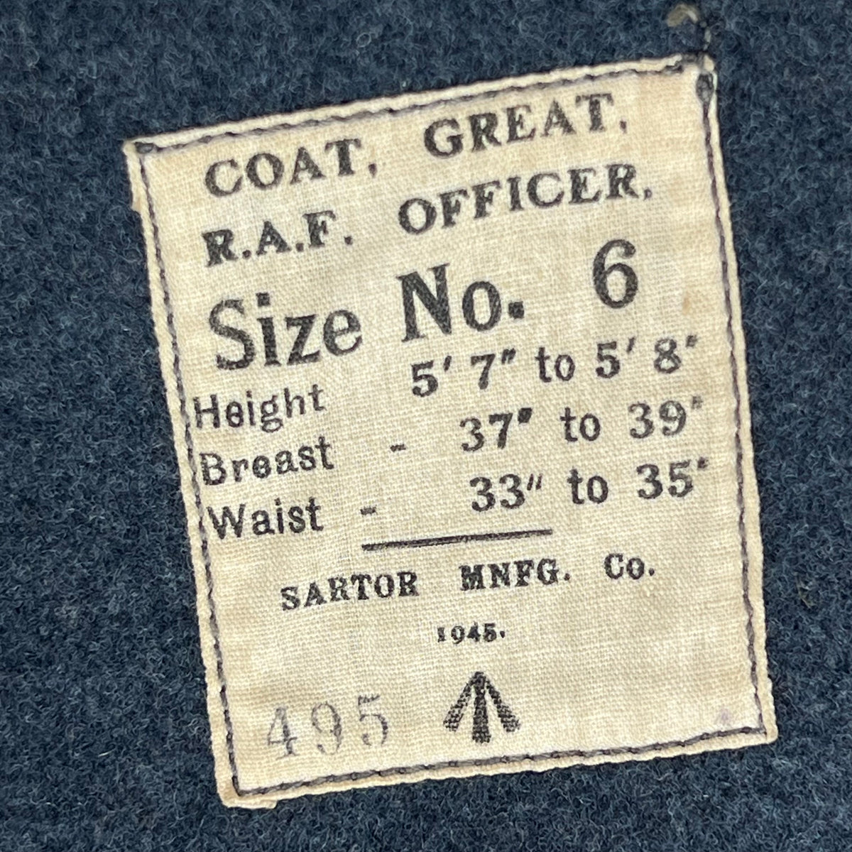 British RAF WW2 40's Officer's Blue Grey Wool Greatcoat w/ Belt - Medium Size 6