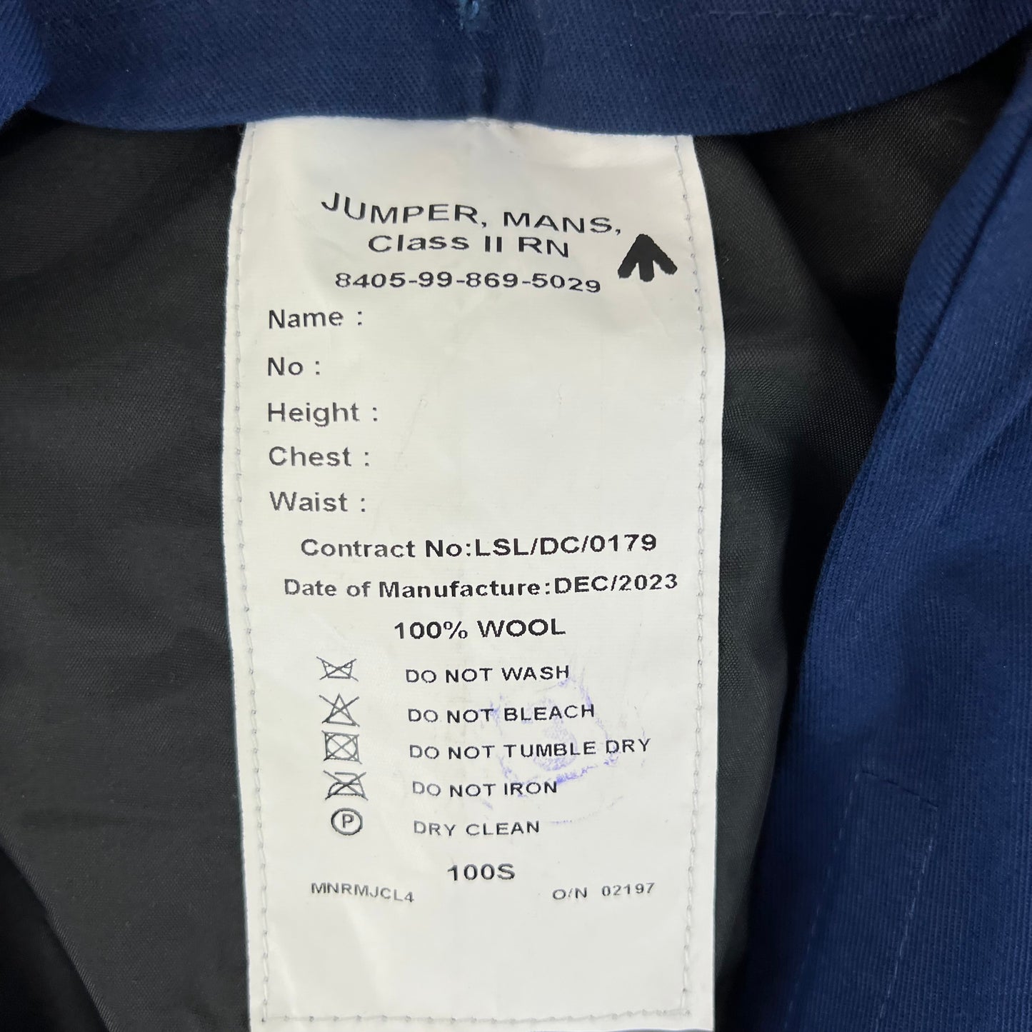 British Royal Navy Class II Jumper Sailor's Top - Medium 100S