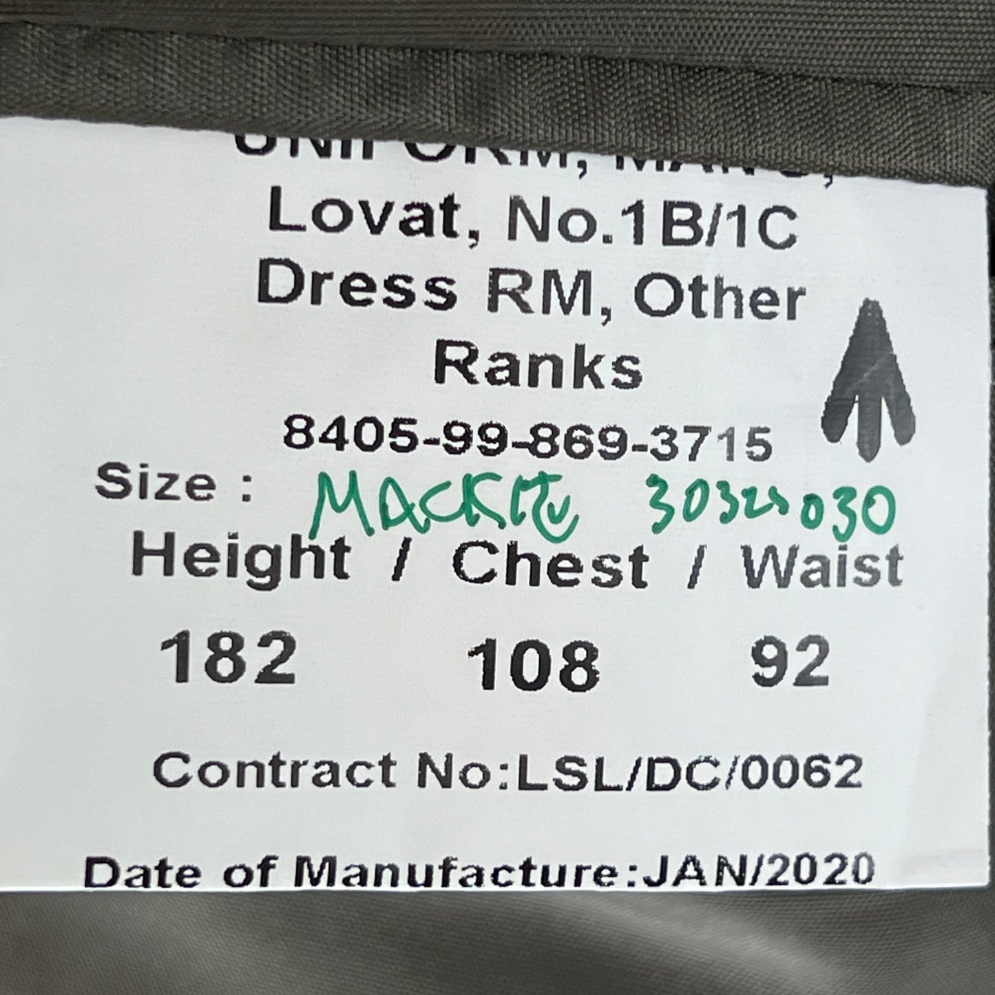 British Royal Navy Royal Marines Lovat No. 5 Dress Jacket - Large 182/108