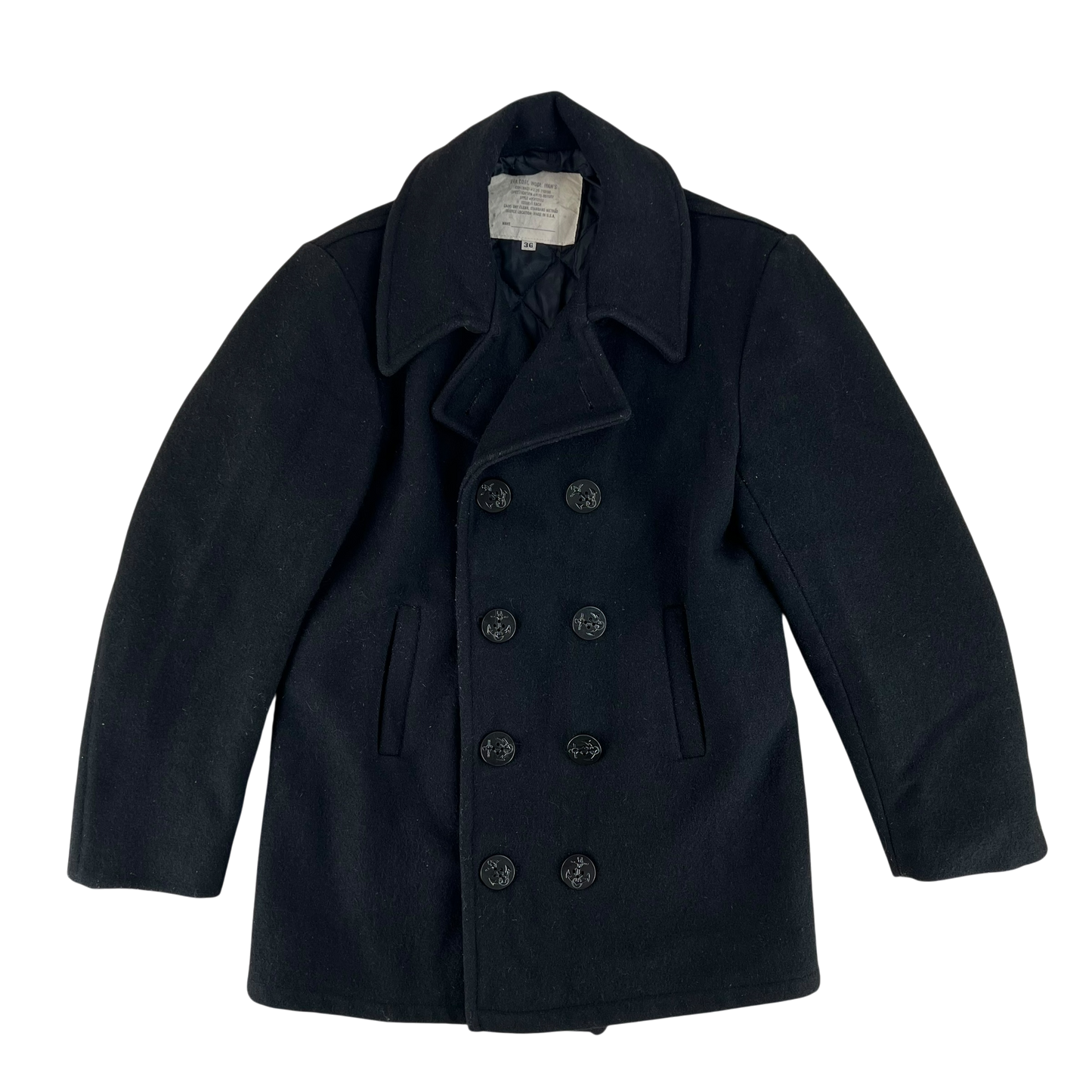 US Navy 70s Black Wool Peacoat - Medium