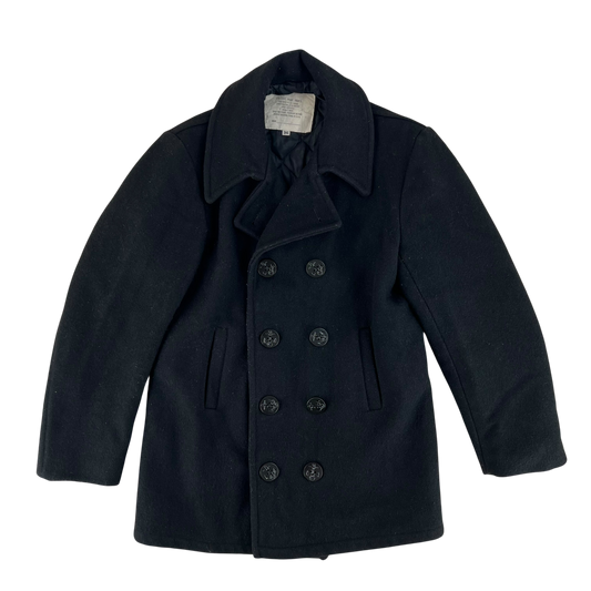 US Navy 70s Black Wool Peacoat - Medium