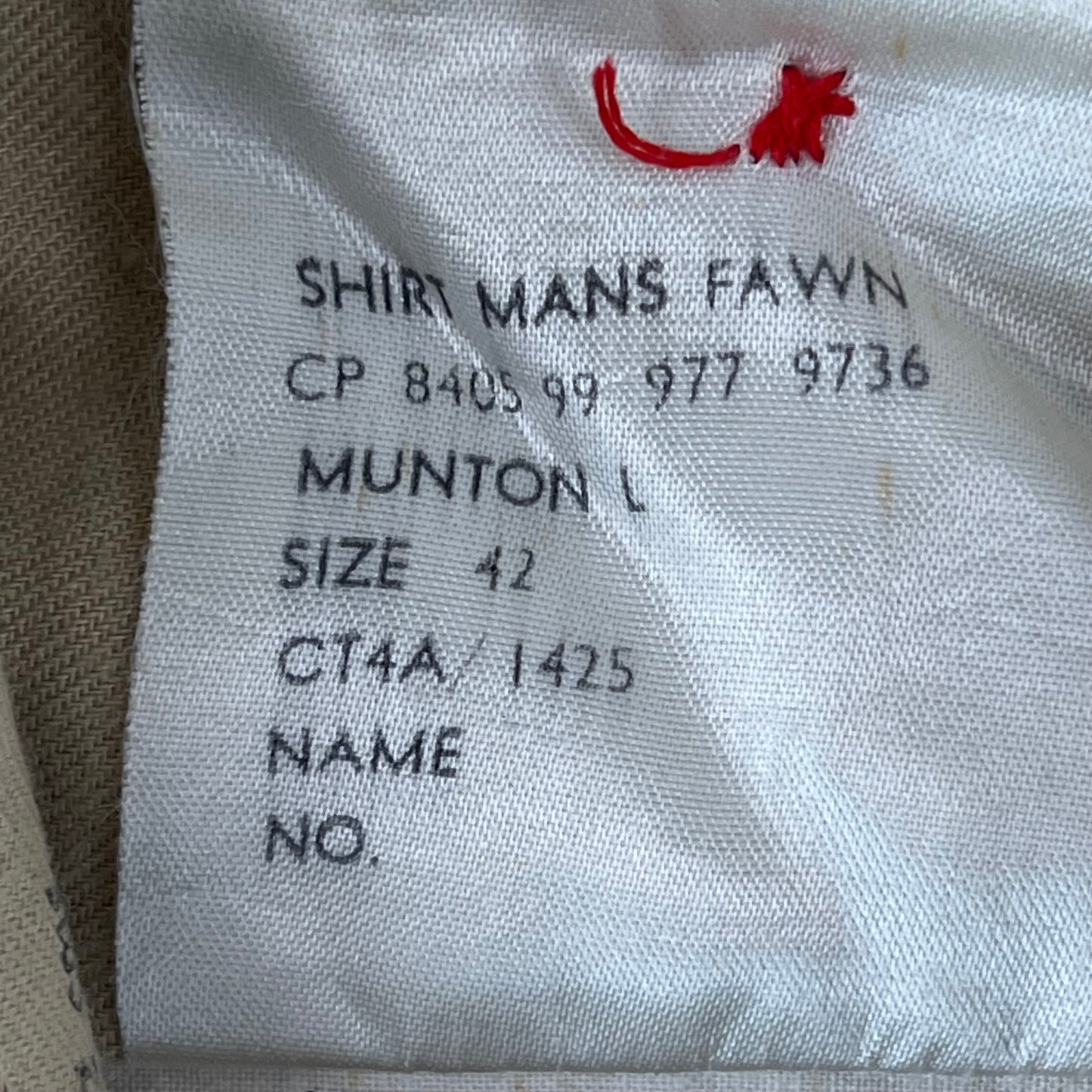 British Army Mens Fawn Shirt Pure Cotton Long Sleeve - Large C42