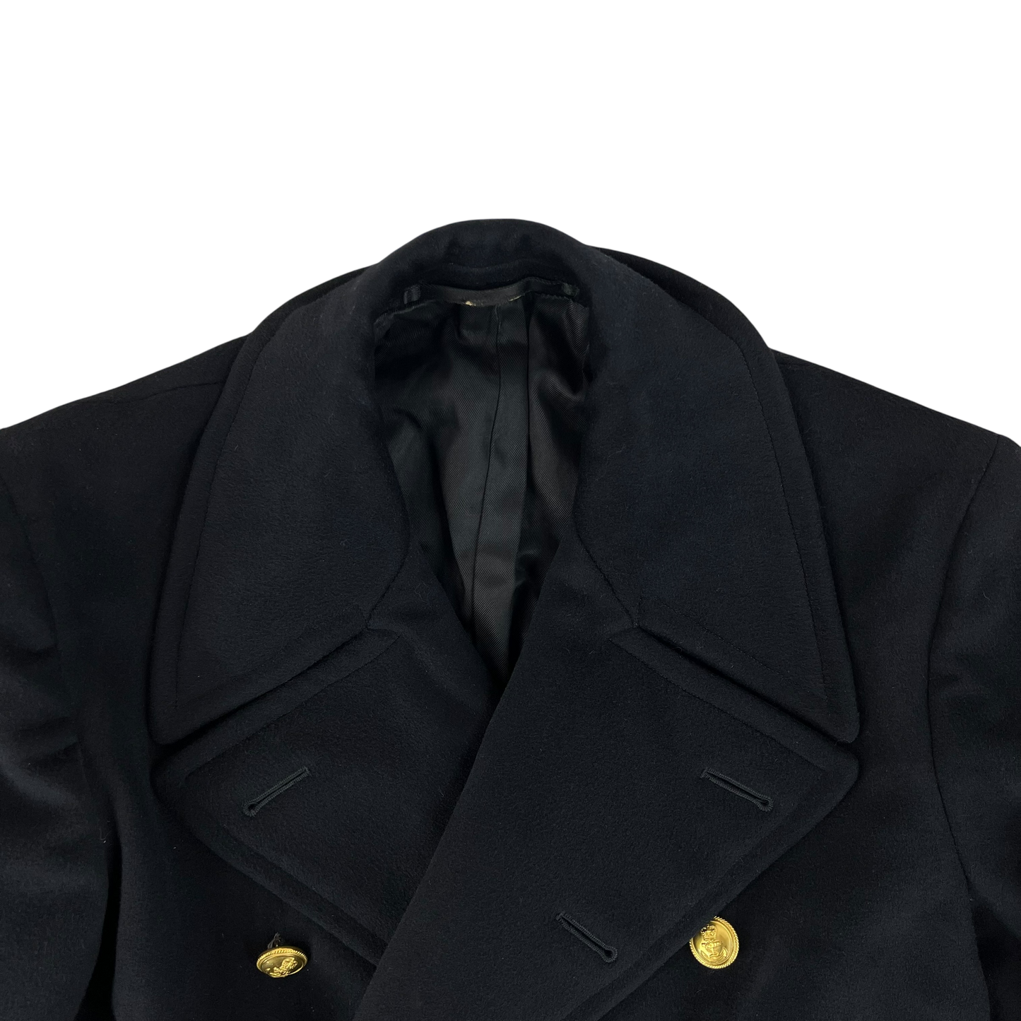 British Royal Navy 60s Black Wool Greatcoat - Small