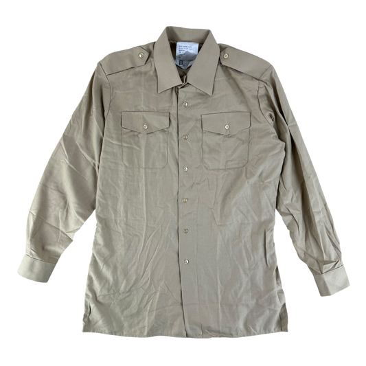 British Army Mens Fawn Cotton Shirt Long Sleeve - Large C42