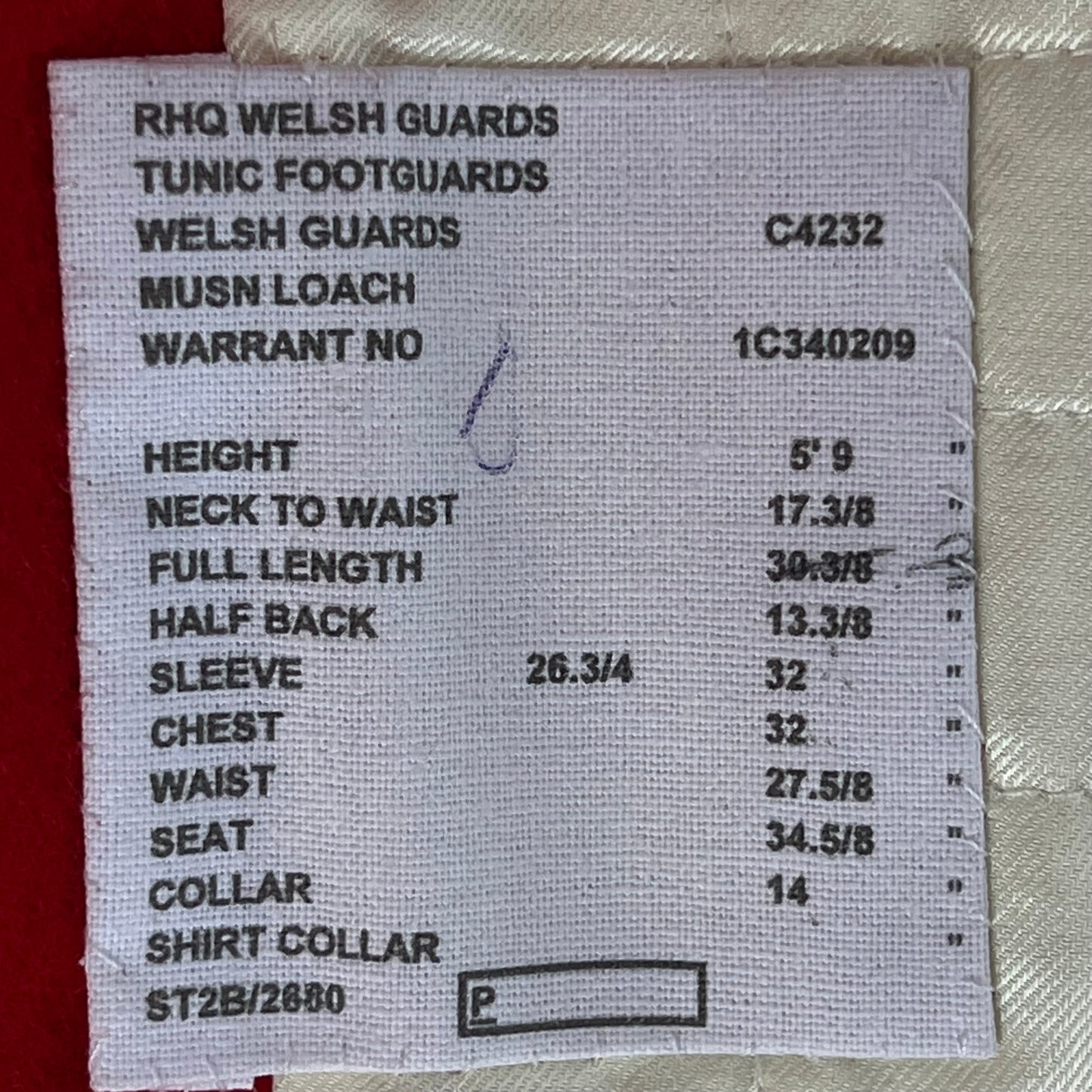 British Army Footguard's Jacket R & F - Welsh Guards - X Small